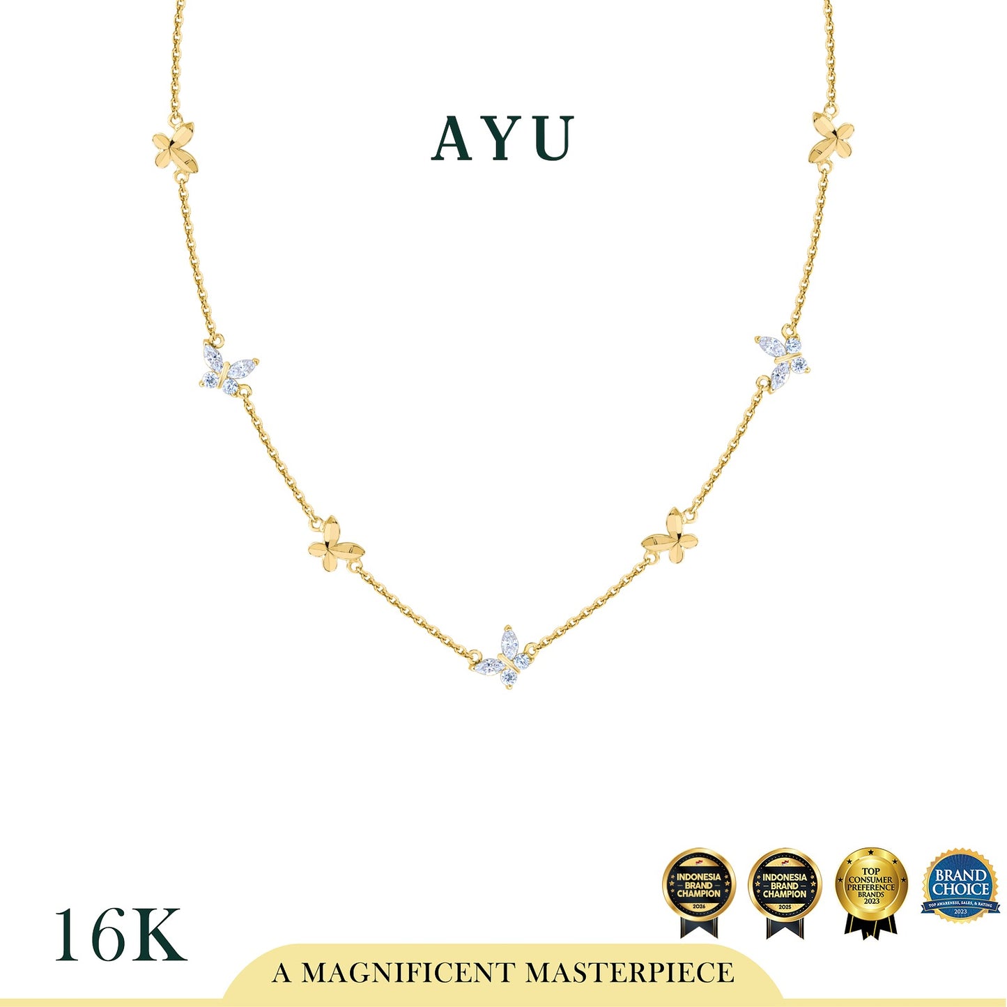 AYU Kalung Emas - Twinkly Butterfly Chain Necklace 16k Yellow Gold