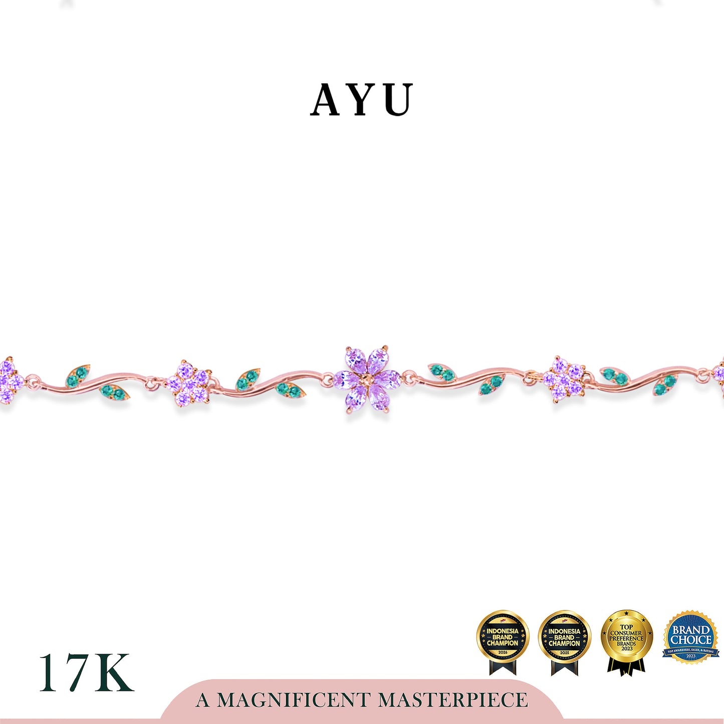 AYU Gelang Emas - Everbloom Ribbon Angel Vine Bracelet 17k Rose Gold