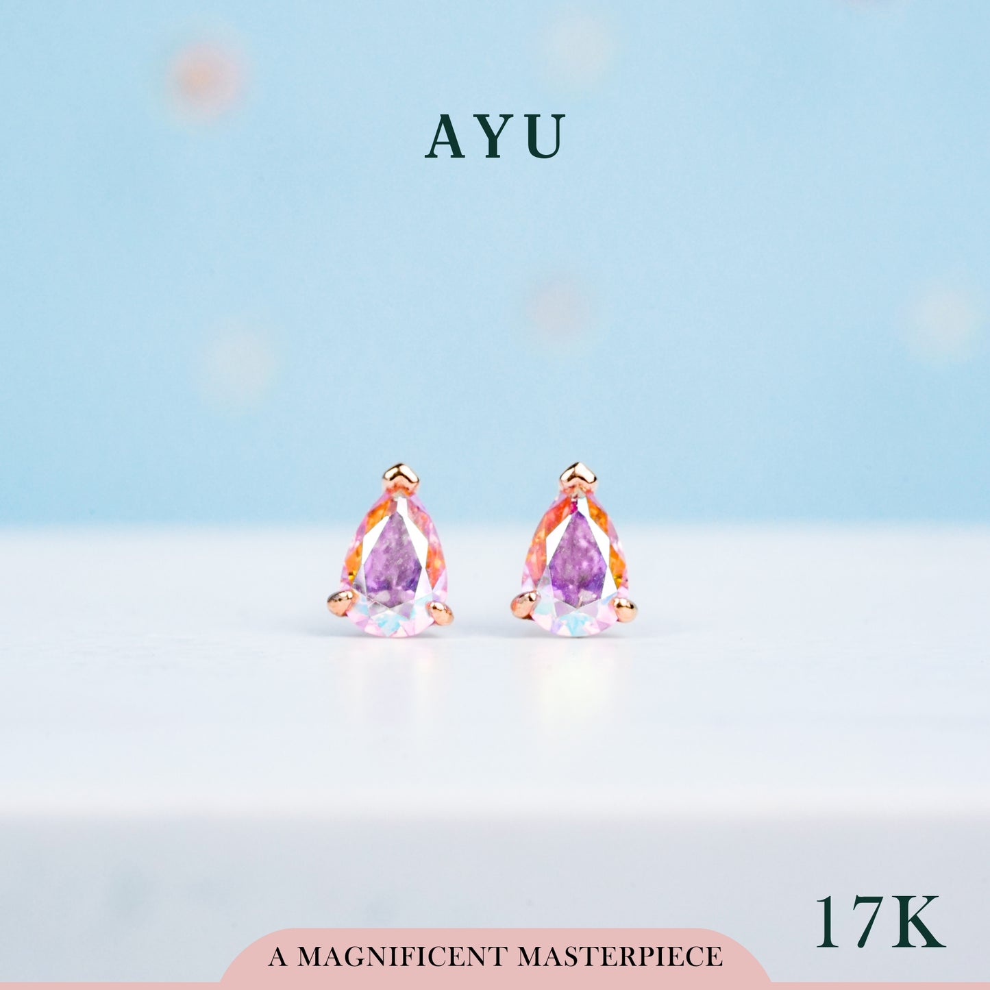 AYU Anting Emas Tindik - Magical Teardrop Studs 17K Rose Gold