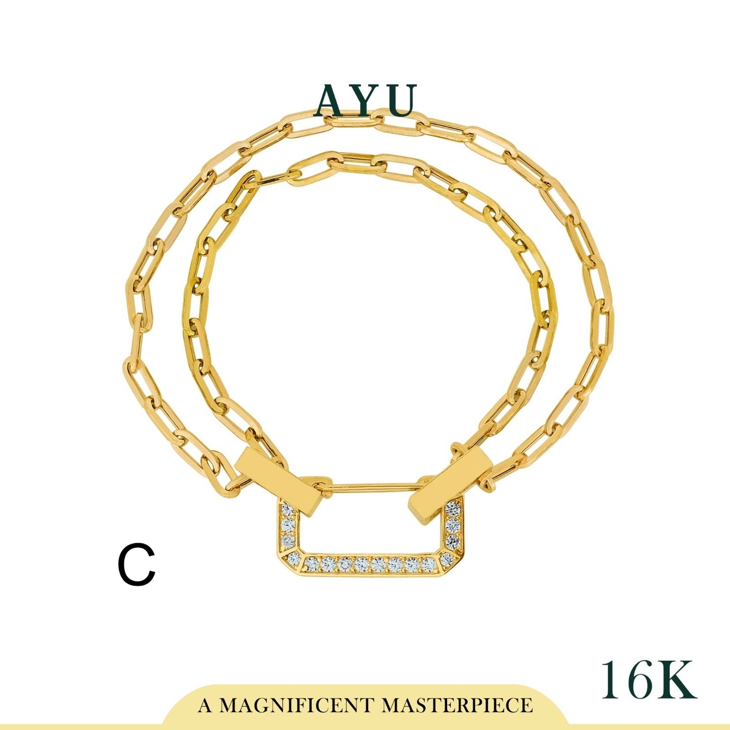AYU Gelang Emas - Pave Clip On With Paper Clip Bracelet 16k Yellow Gold