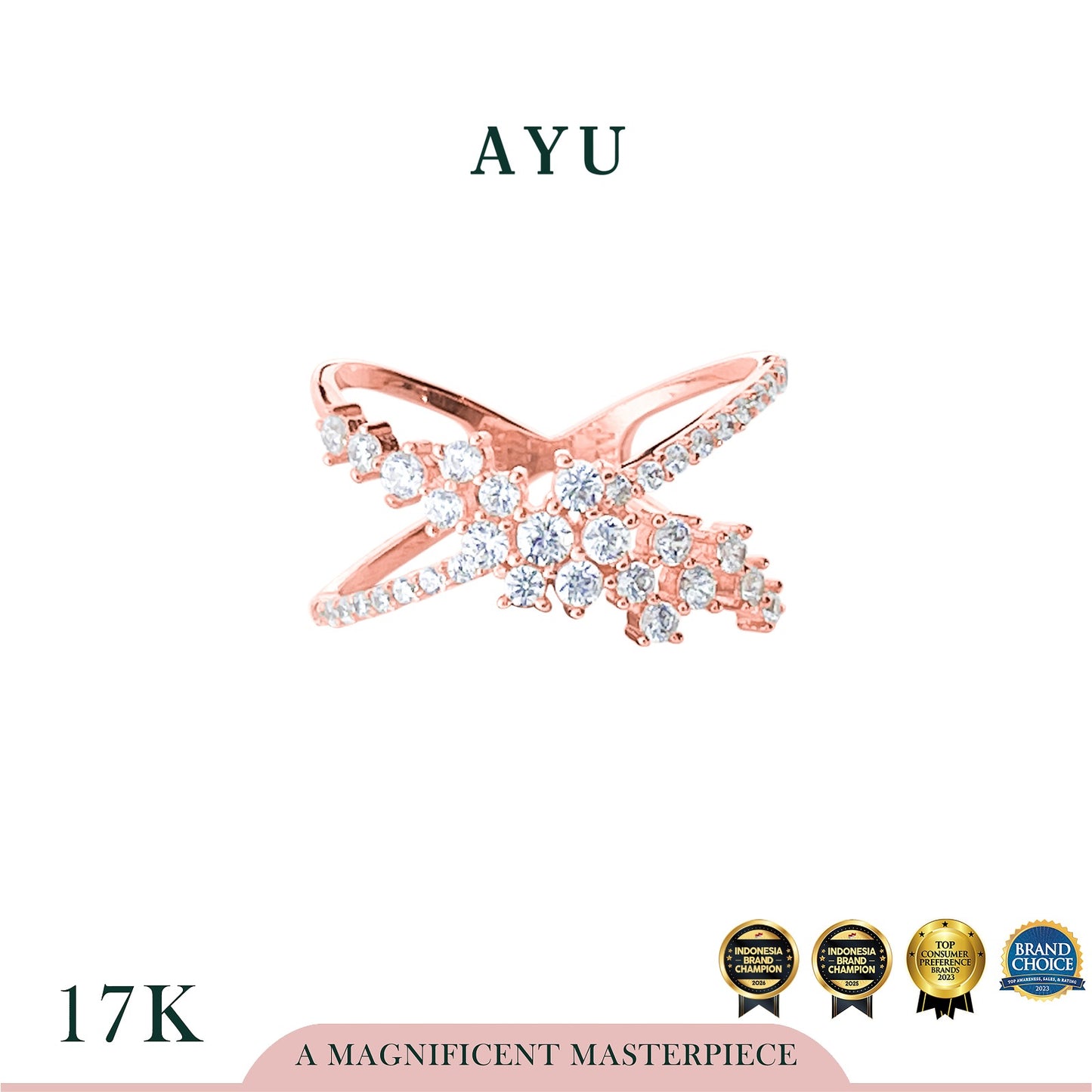 AYU Cincin Emas - X Pave Constellation Ring 17k Rose Gold