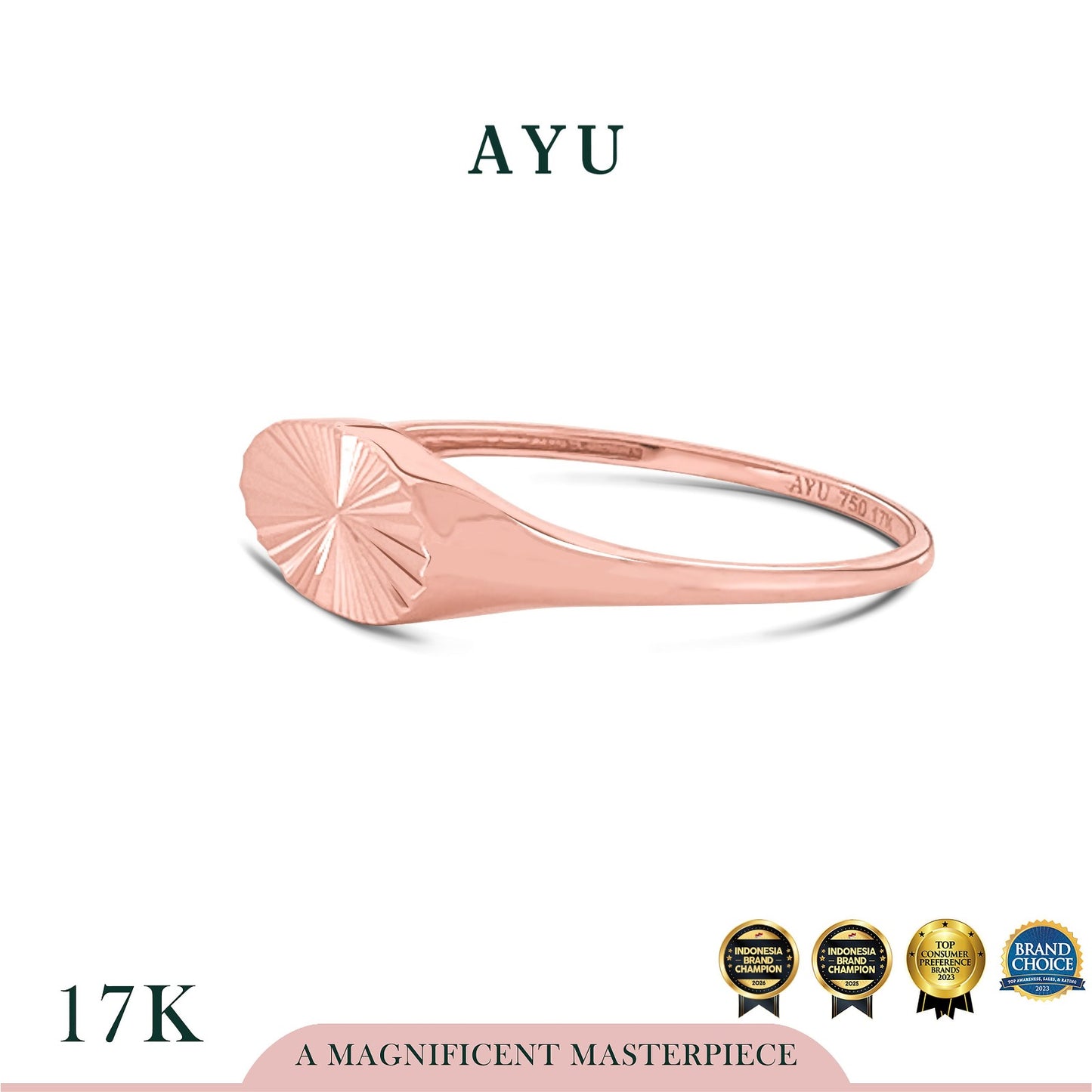 AYU Cincin Emas - Ellipse Bling Signet Ring 17k Rose Gold