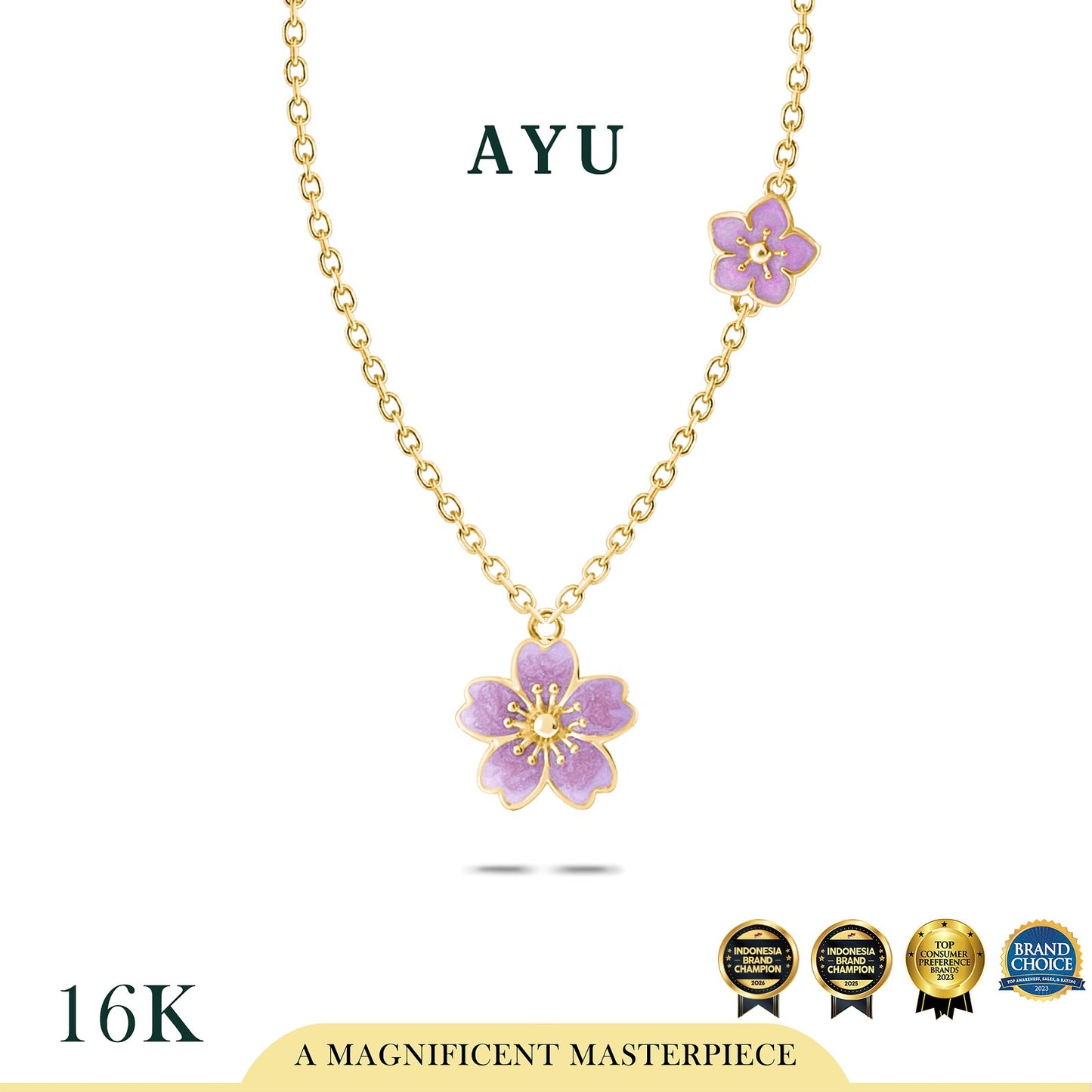 AYU Kalung Emas - Spring Sakura Chain Necklace 16k Yellow Gold