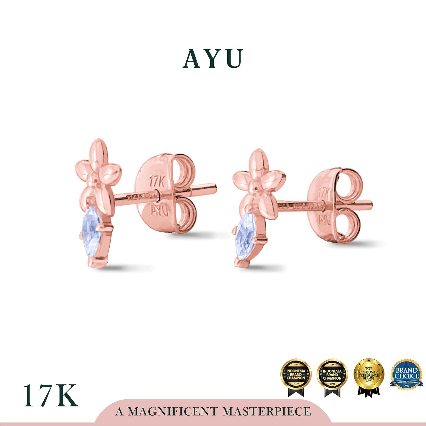 AYU Anting Emas - Starflower Marquise Studs 17k Rose Gold