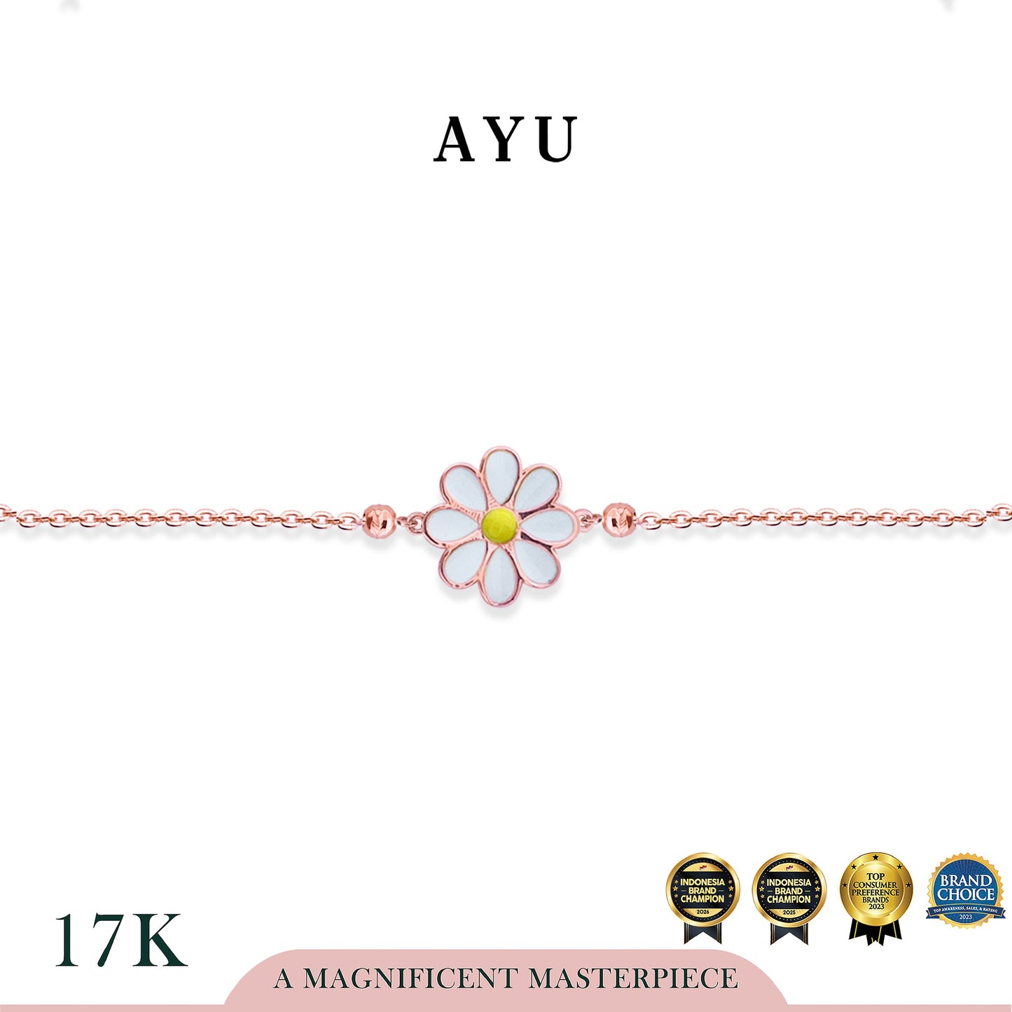 AYU Gelang Emas - Daisy Darling Boba Chain Bracelet 17k Rose Gold