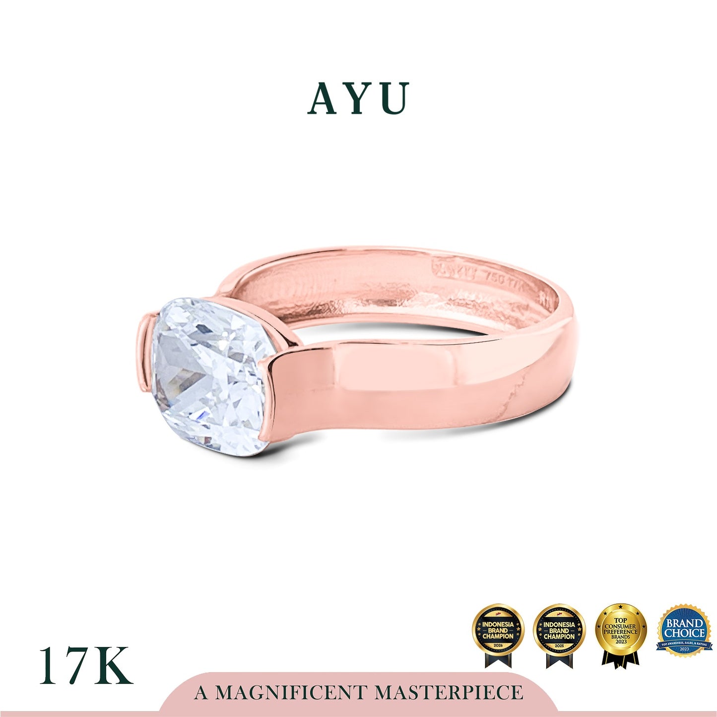 AYU Cincin Emas - Glam Eastwest Oval Solitaire 17k Rose Gold