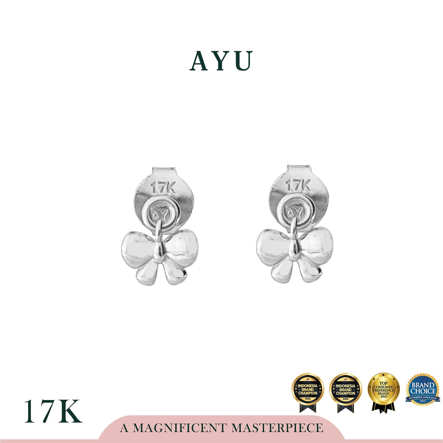 AYU Anting Emas - Bowlala Dangle Studs 17k White Gold