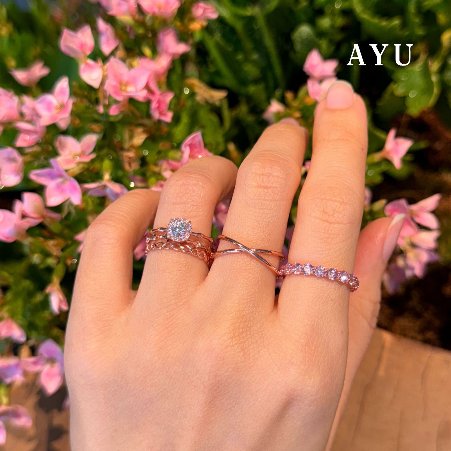 AYU Cincin Emas - Round Solitaire Bamboo 17K Rose Gold