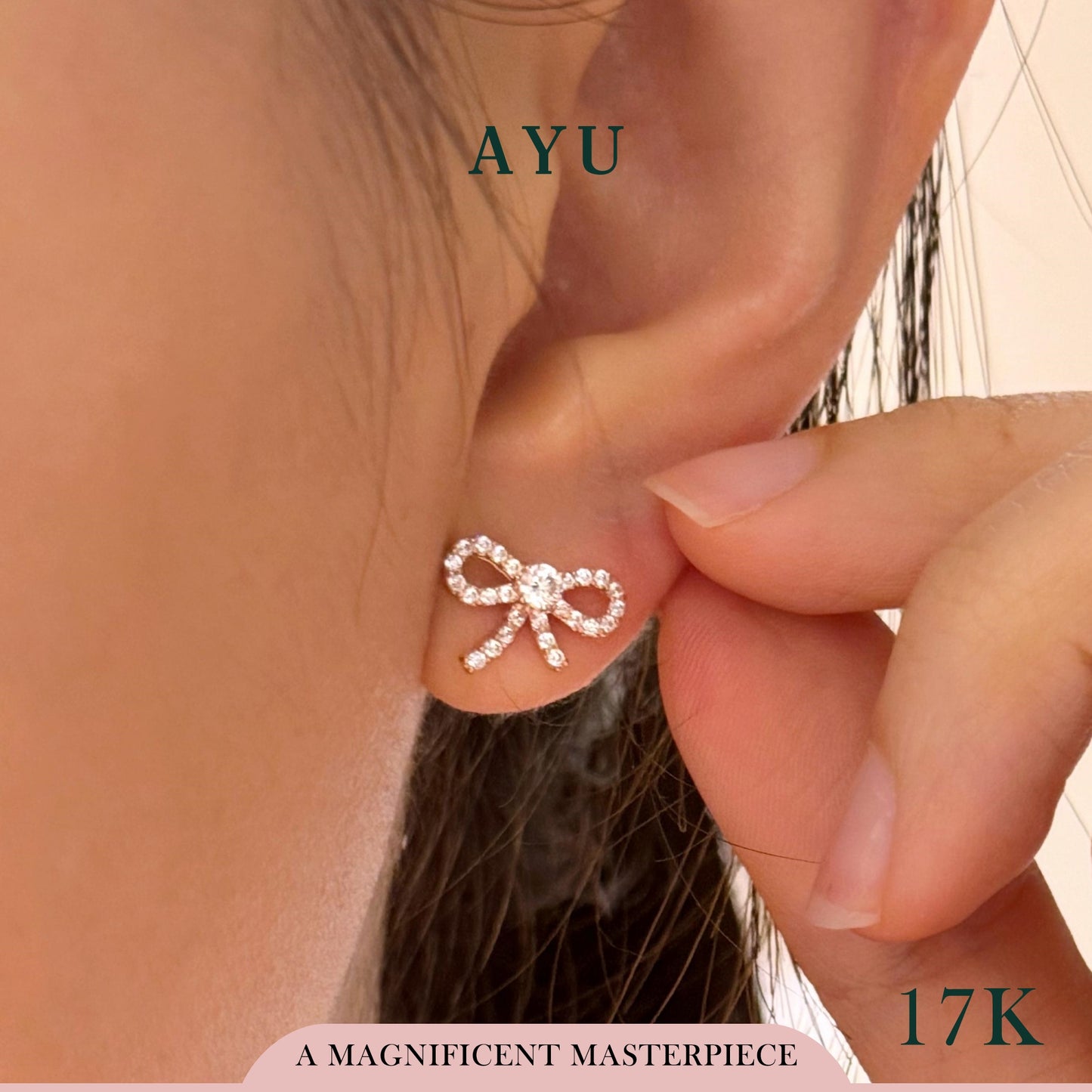AYU Anting Emas Tindik - Twinkle Pave Ribbon Studs 17k Rose Gold