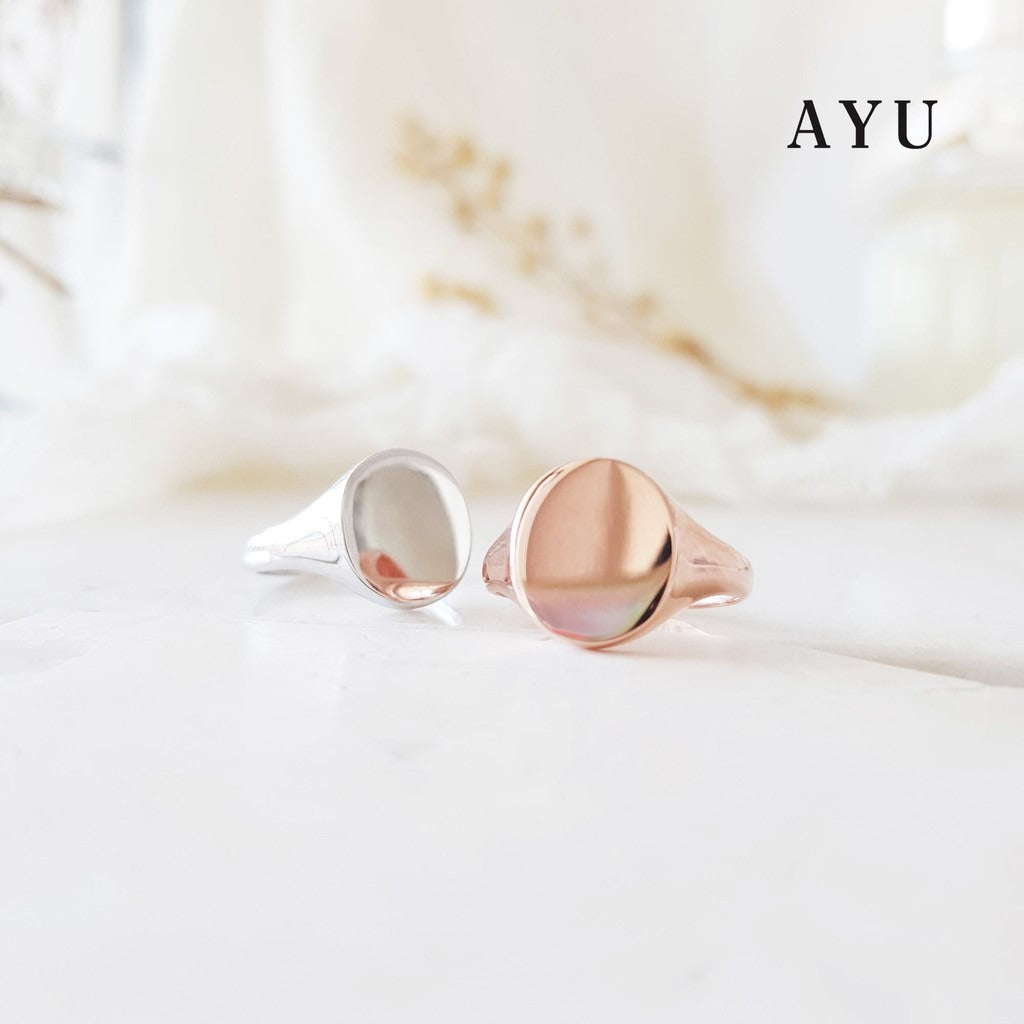 AYU Cincin Emas - Oval Signet Ring 17K Rose Gold