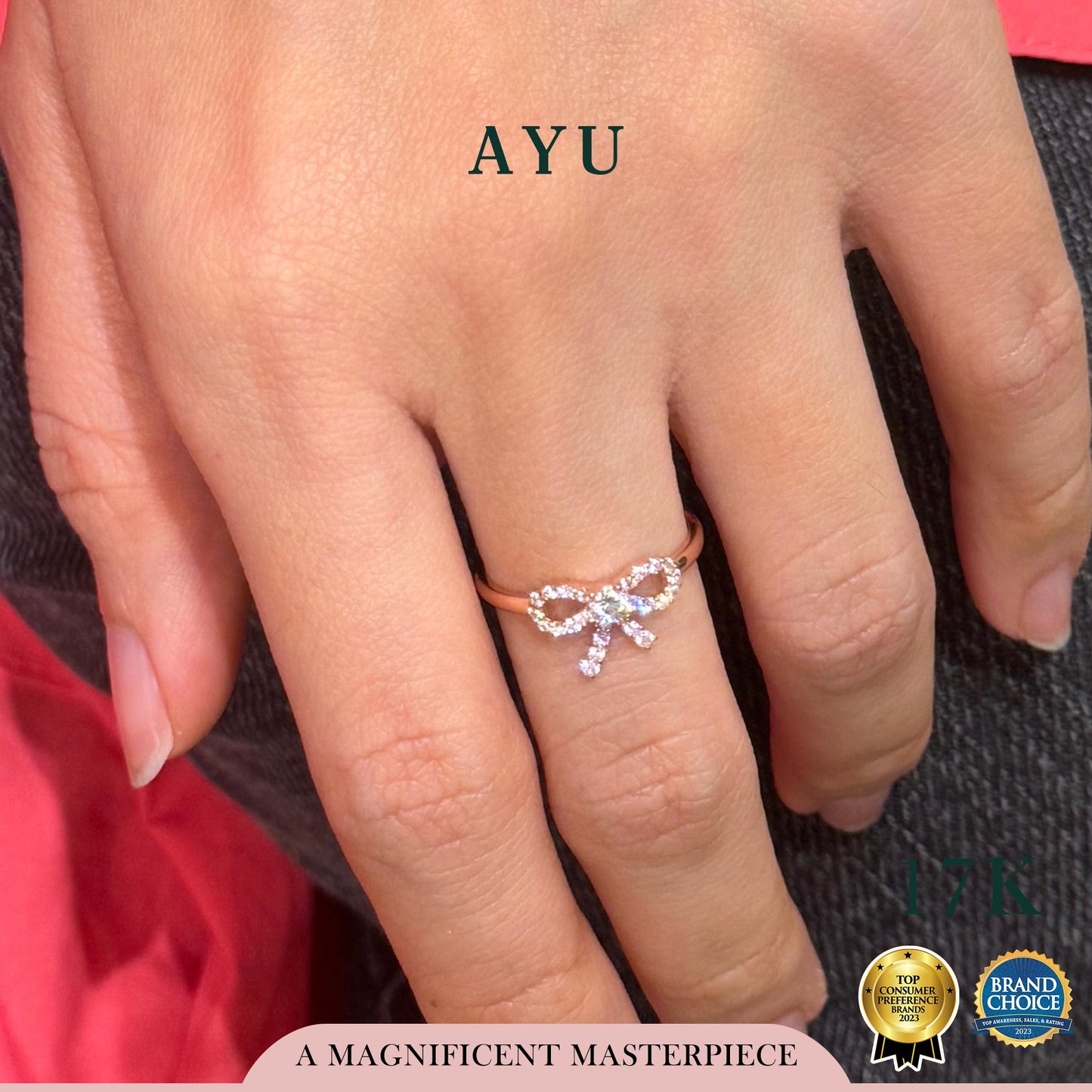 AYU Cincin Emas-Twinkle Pave Ribbon Ring 17k Rose Gold