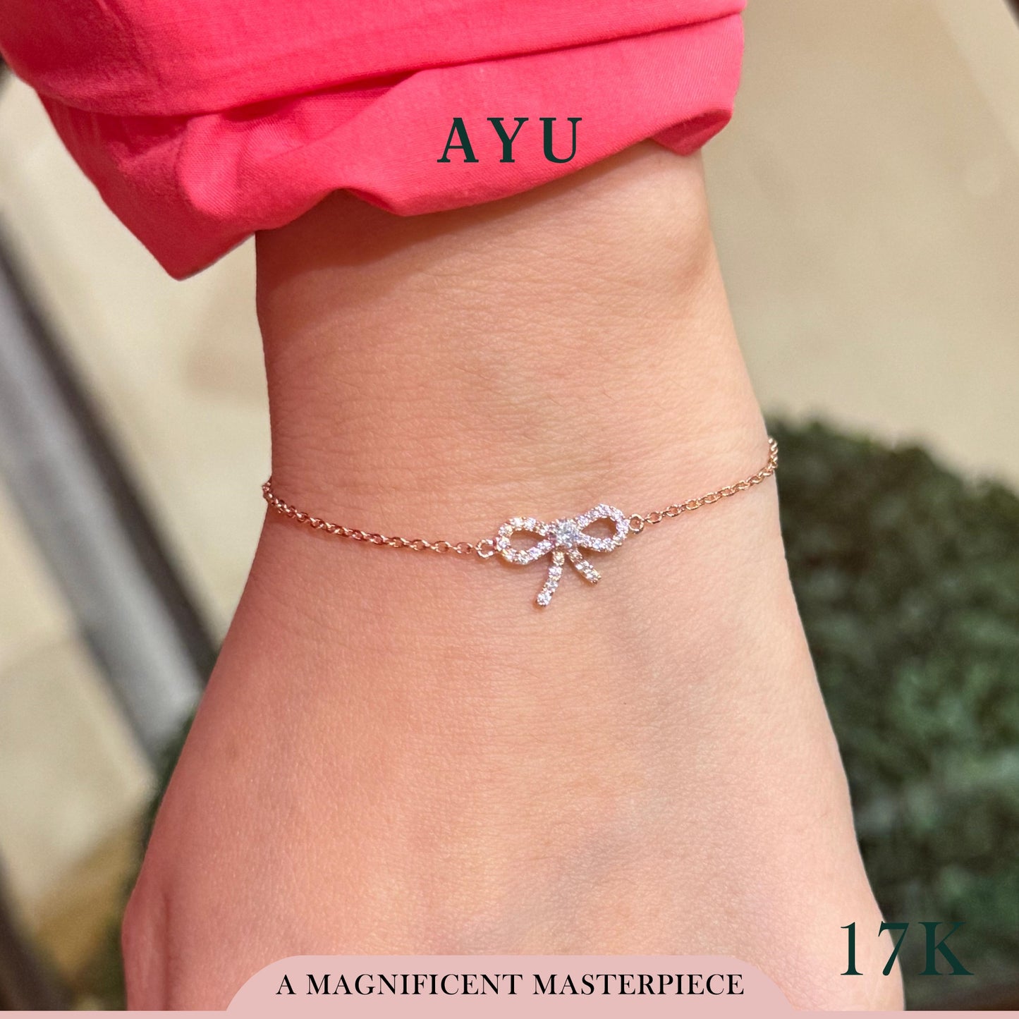 AYU Gelang Emas-Twinkle Pave Ribbon Chain Bracelet 17k Rose Gold