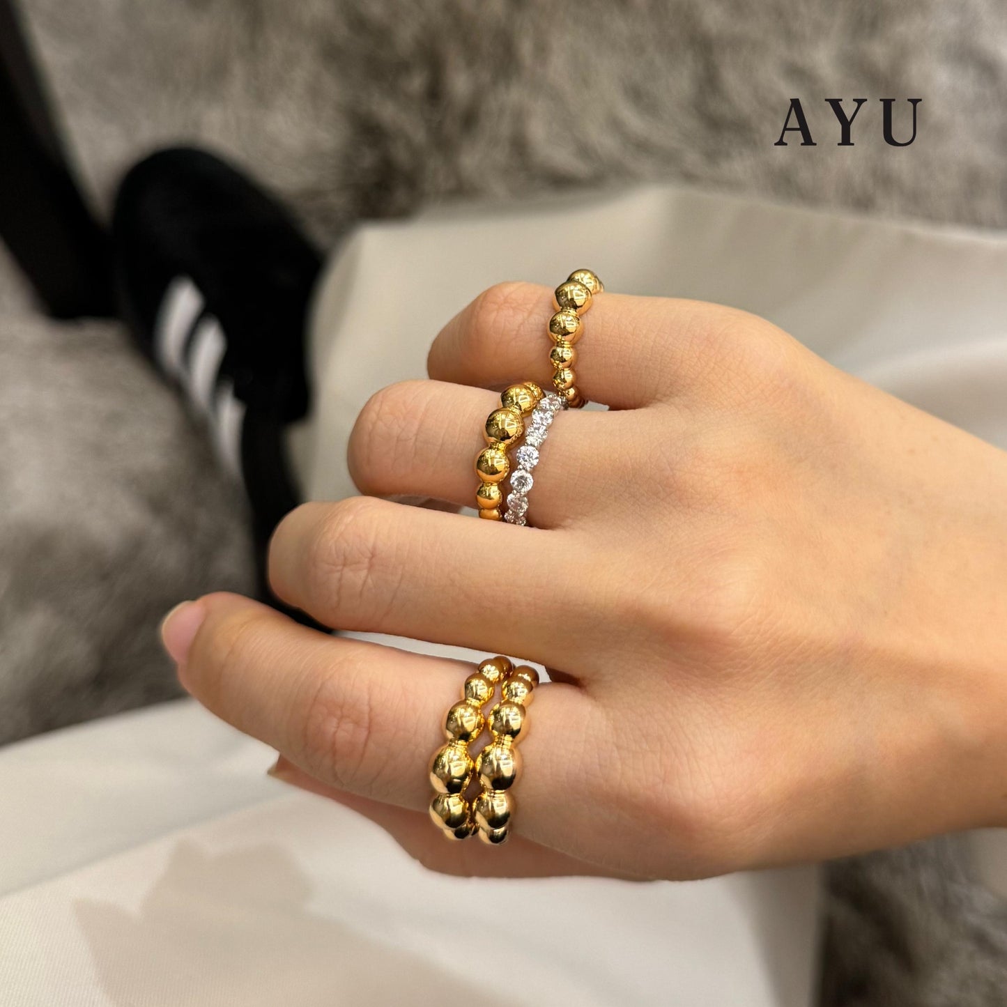 AYU Cincin Emas - Gold Gradating Pepper Beads Ring 16K Yellow Gold