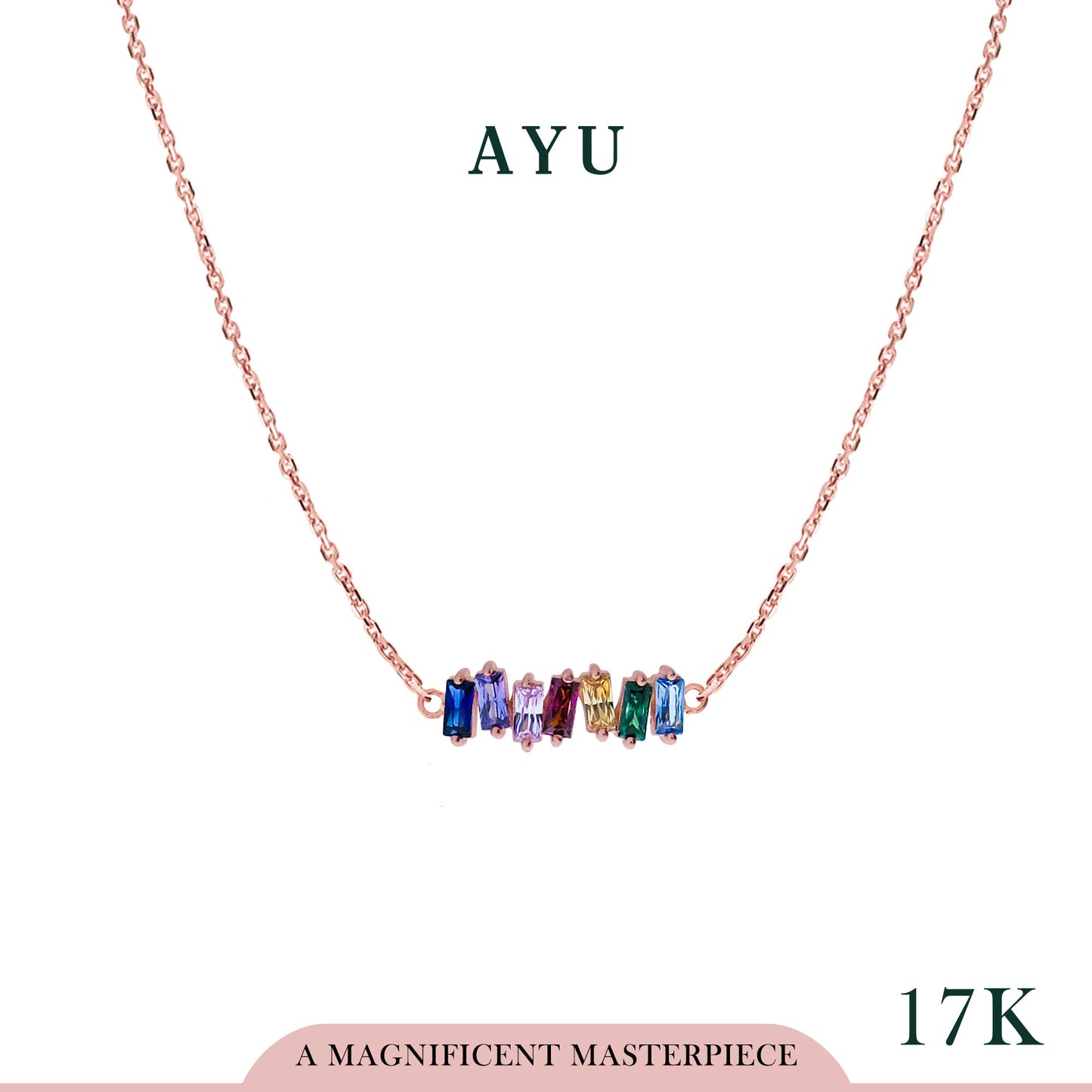 AYU Kalung Emas - 7 Zigzag Baguette Necklace 17k Rose Gold