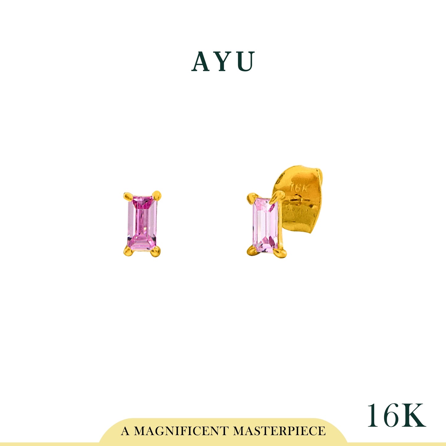 AYU Anting Emas Tindik - Baguette 4 Prong Studs 16K Yellow Gold