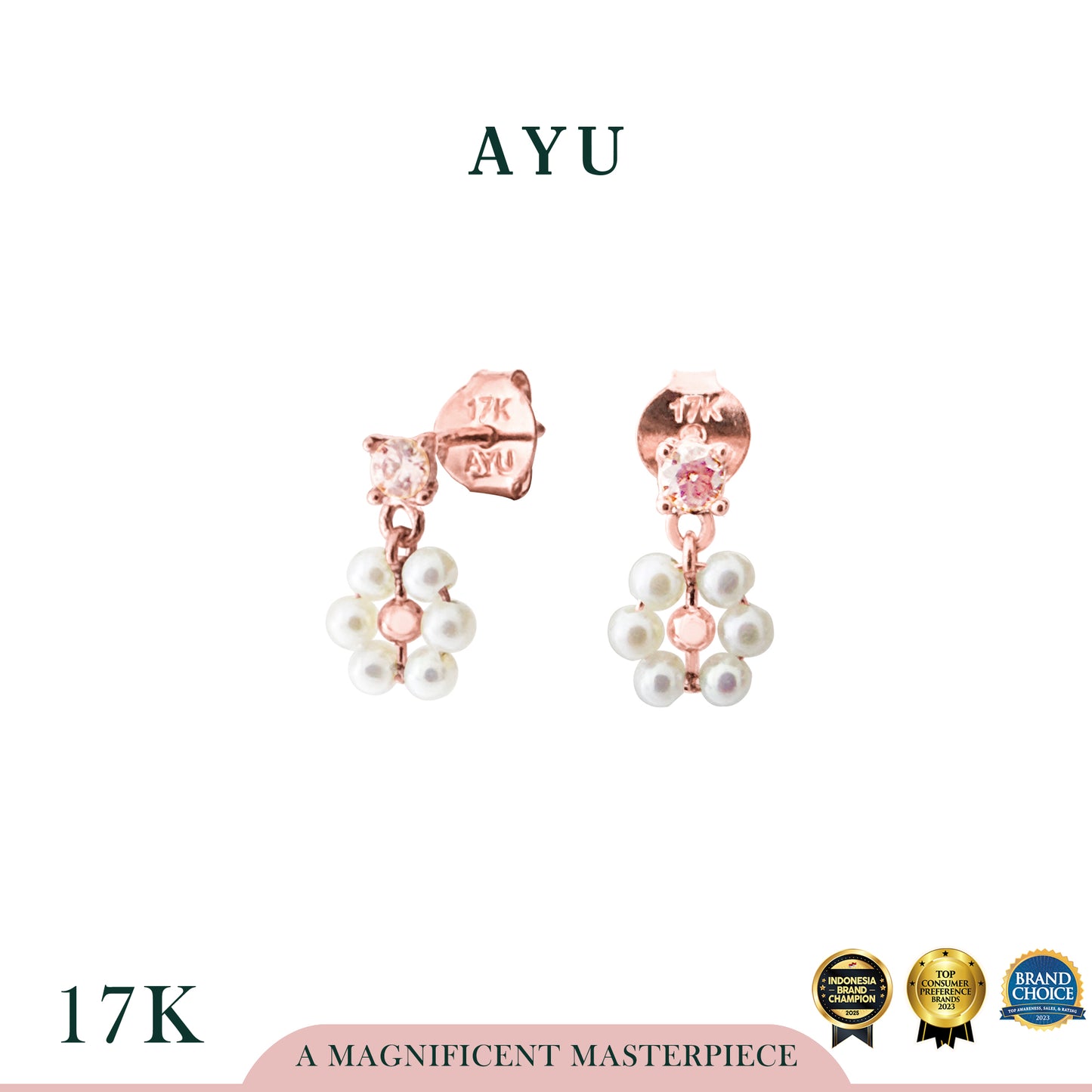 AYU Anting Emas - Butterfly Pearly Secret Garden Studs 17k Rose Gold