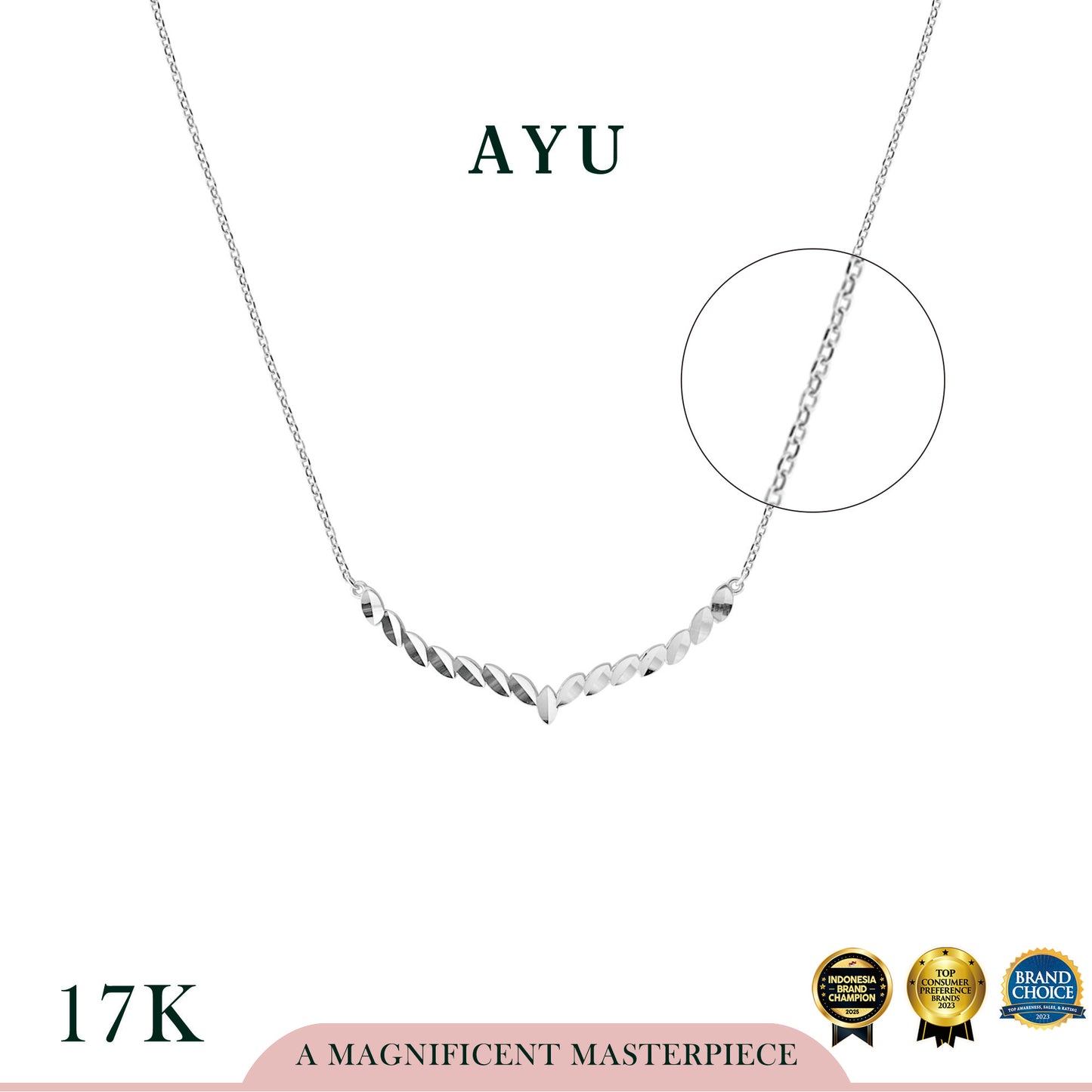 AYU Kalung Emas - Angel Vine Chevron Bling Chain Necklace 17k White Gold