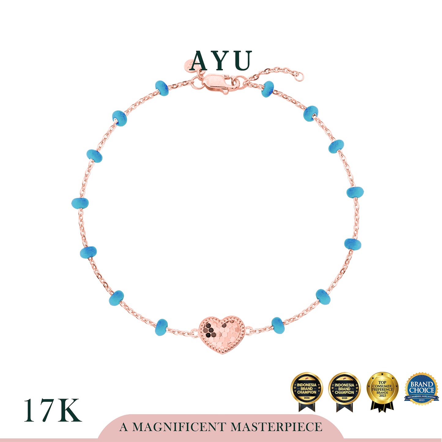 AYU Gelang Emas - Cutey Sugar Crush Heart Dot Dot Chain Bracelet 17k Rose Gold
