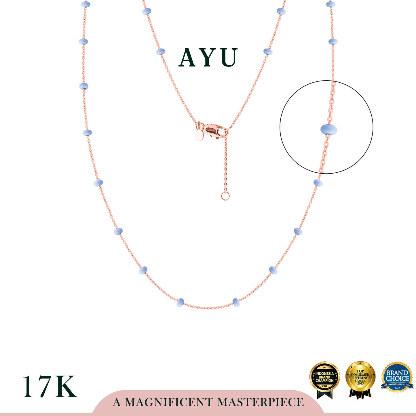 AYU Kalung Emas - Dot Dot Chain Necklace 17k Rose Gold