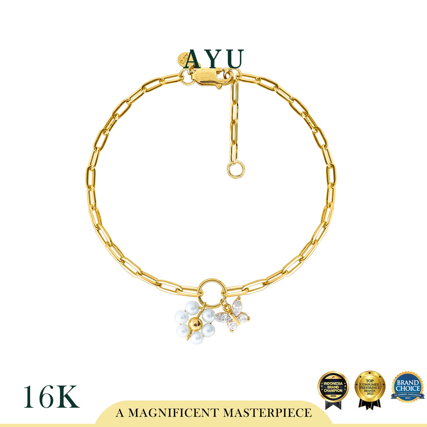 AYU Gelang Emas - Butterfly Pearly Secret Garden Bracelet 16k Yellow Gold