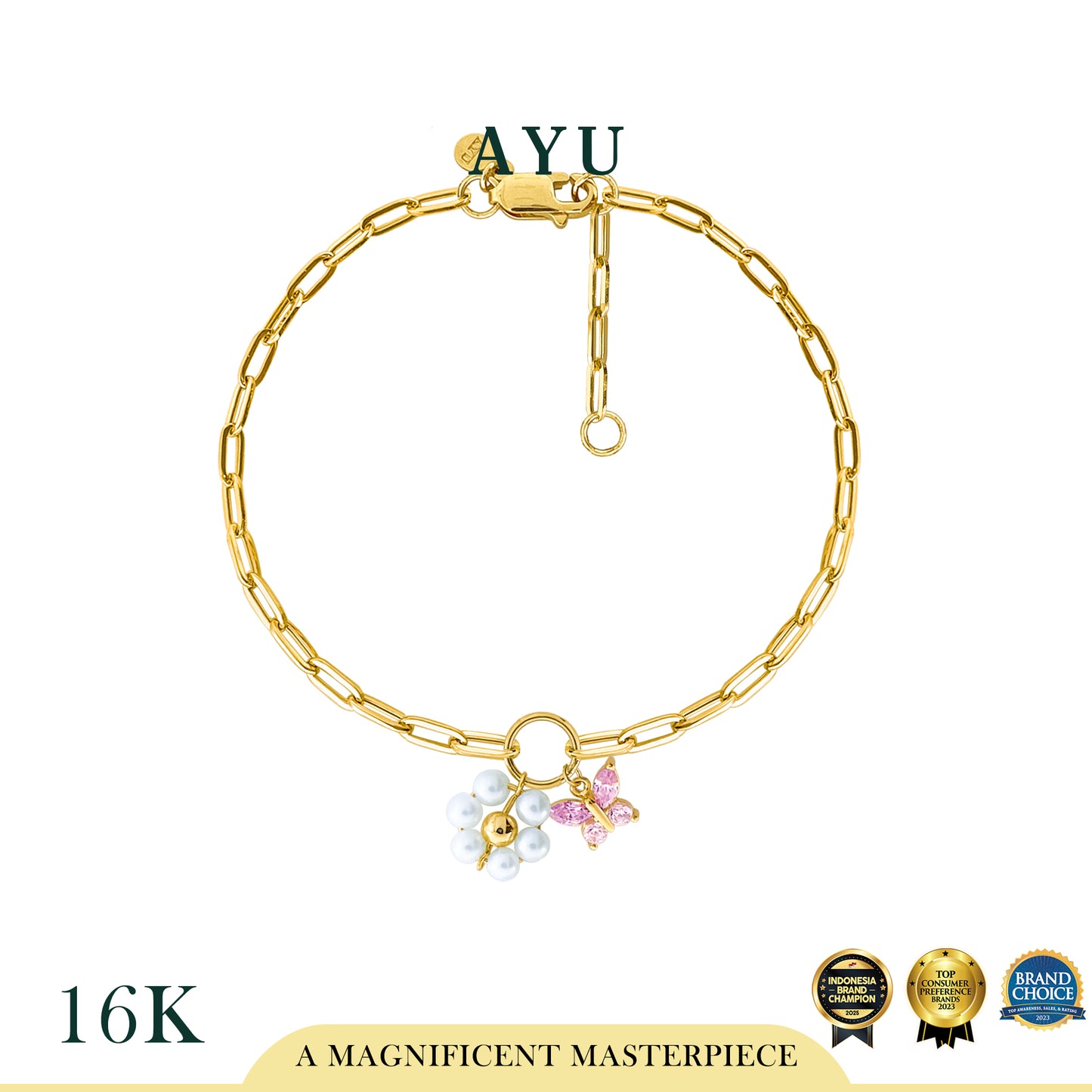 AYU Gelang Emas - Butterfly Pearly Secret Garden Bracelet 16k Yellow Gold