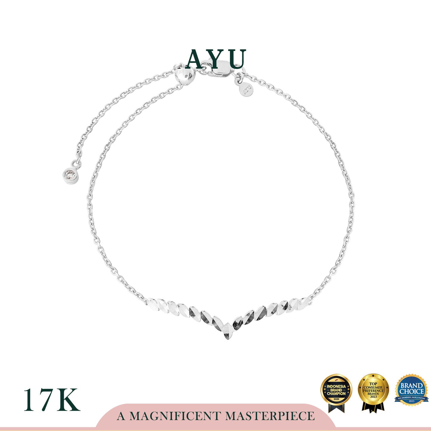 AYU Gelang Emas - Angel Vine Chevron Bling Adjustable Bracelet 17k White Gold