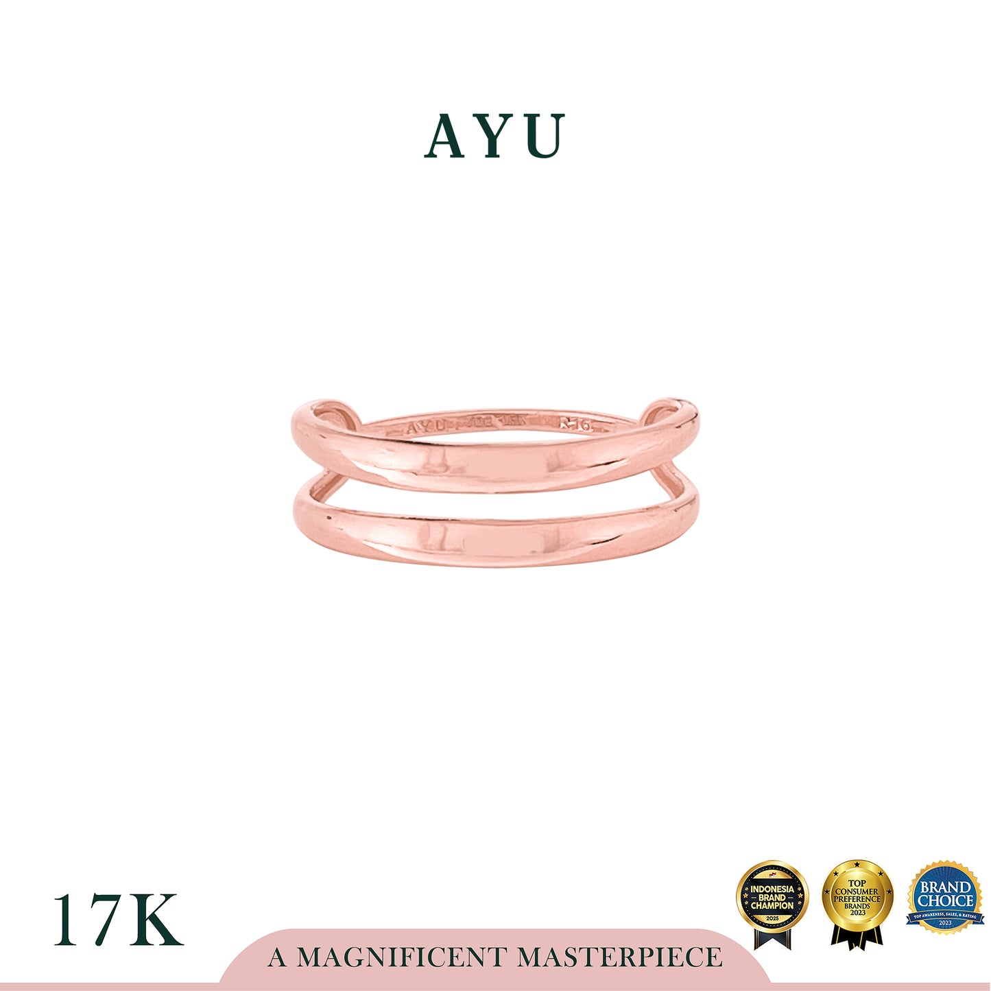 AYU Cincin Emas - Double Gold Stack Ring 17k Rose Gold