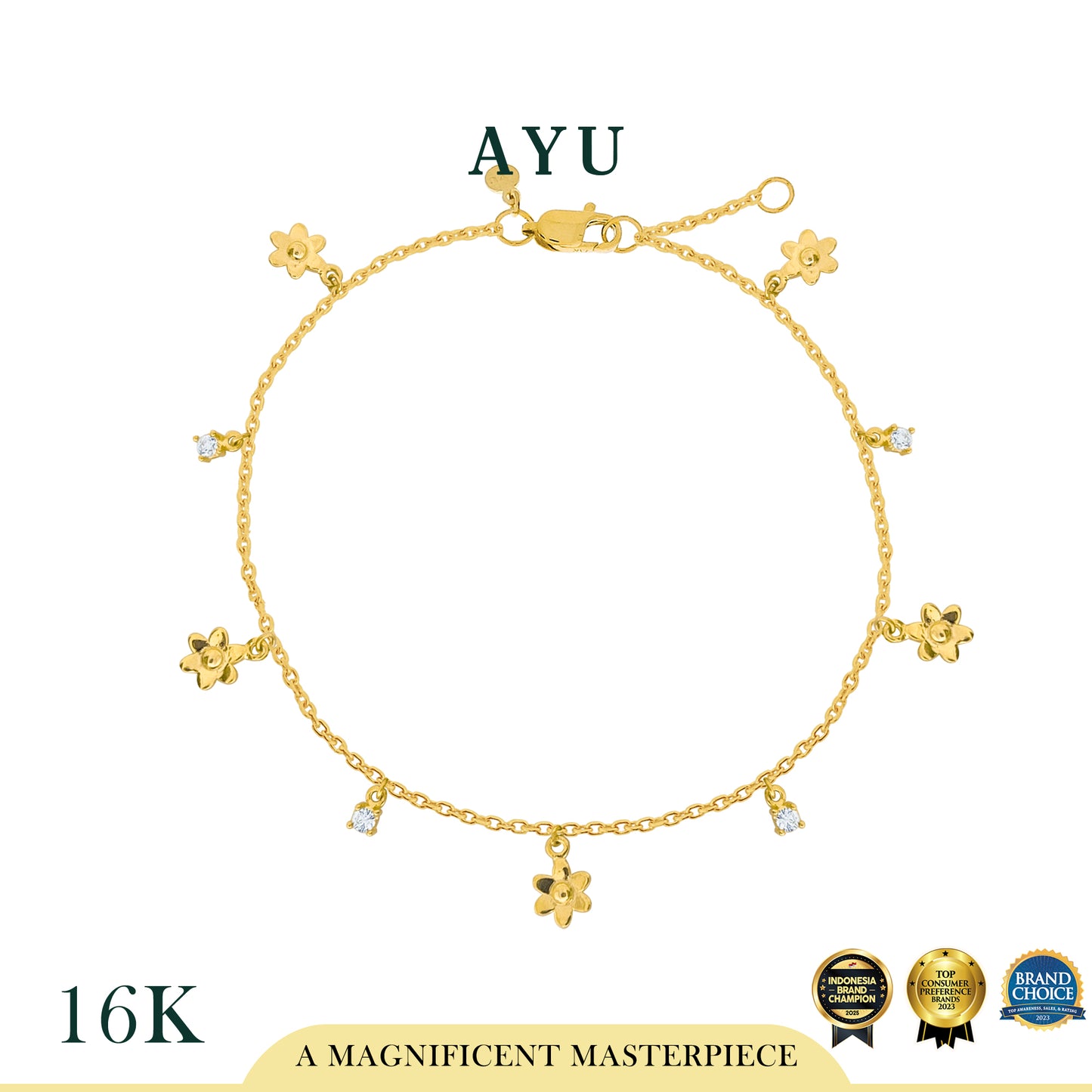 AYU Gelang Emas - Garden Party With Multi Mini Solitaire Bracelet 16k Yellow Gold