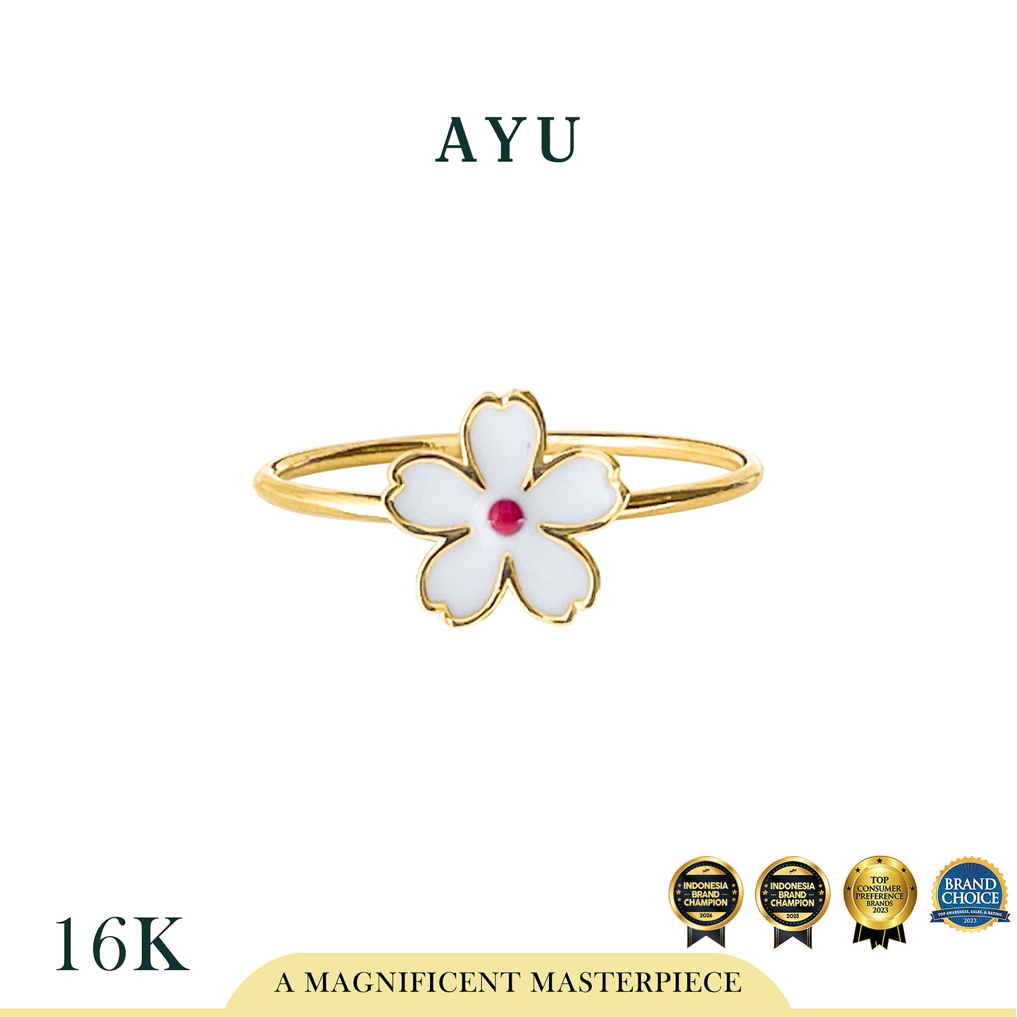 AYU Cincin Emas - Kawaii Sakura Ring 16k Yellow Gold