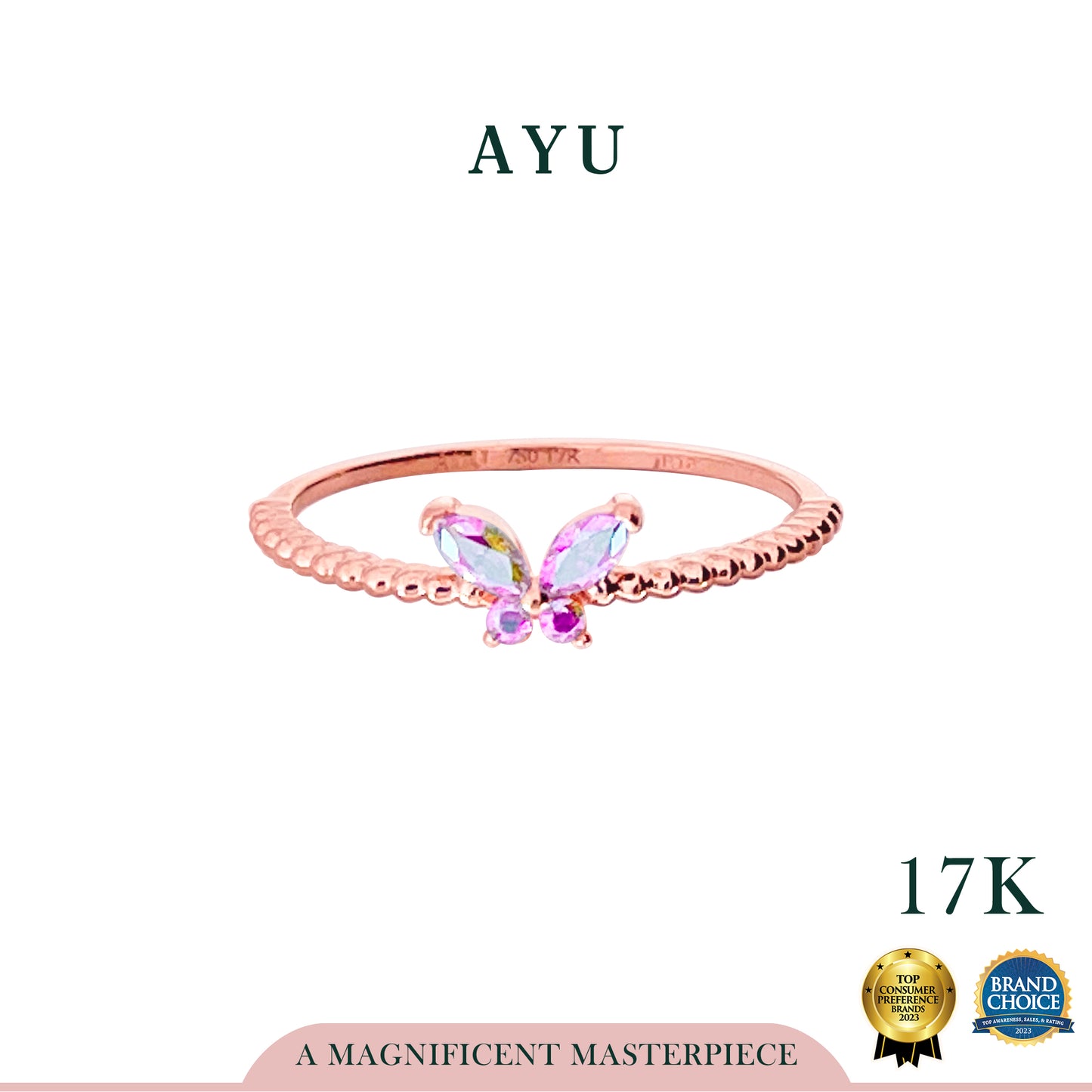 AYU Cincin Emas - Magical Butterfly Pepper Beads Ring 17k Rose Gold
