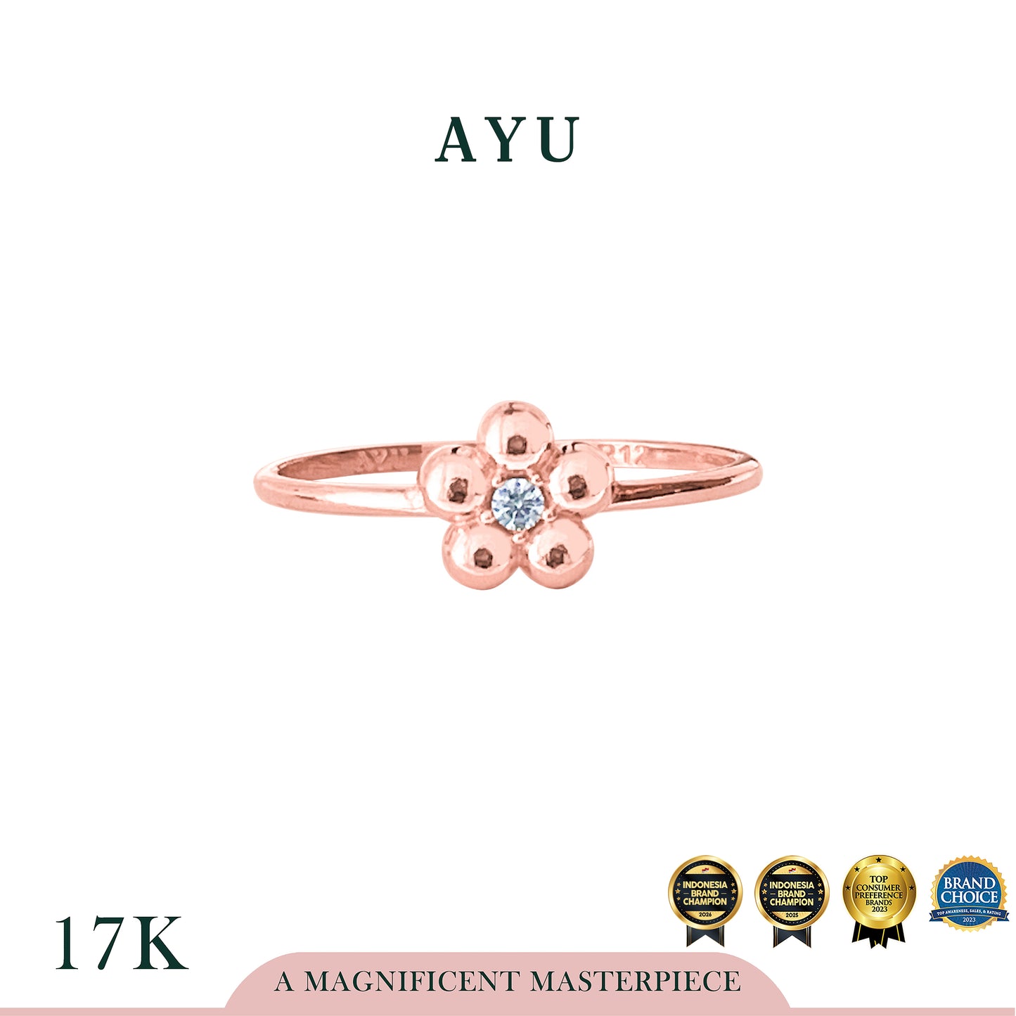 AYU Cincin Emas - Mochi Flower Ring 17k Rose Gold