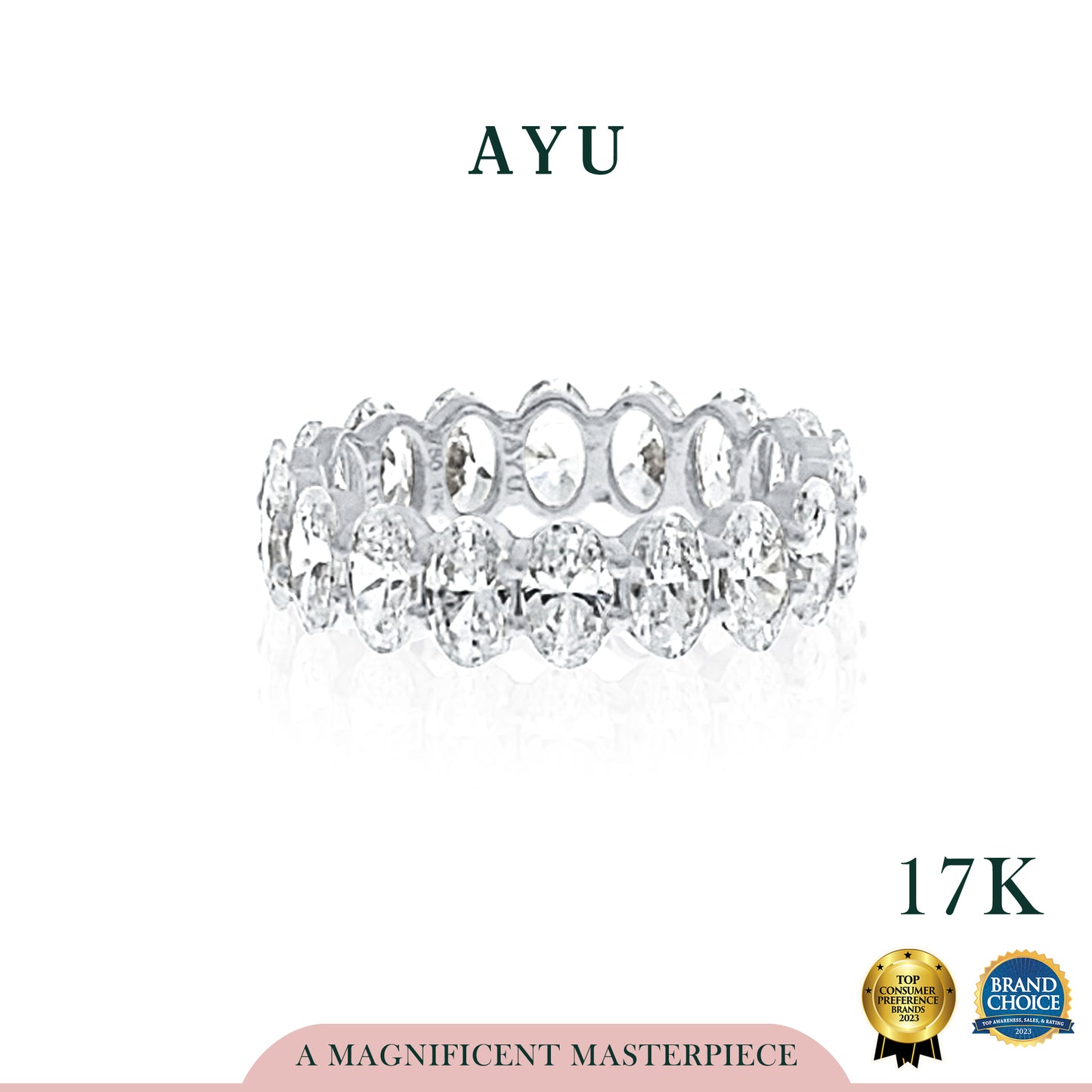 AYU Cincin Emas - Oval Eternity Ring 17K White Gold