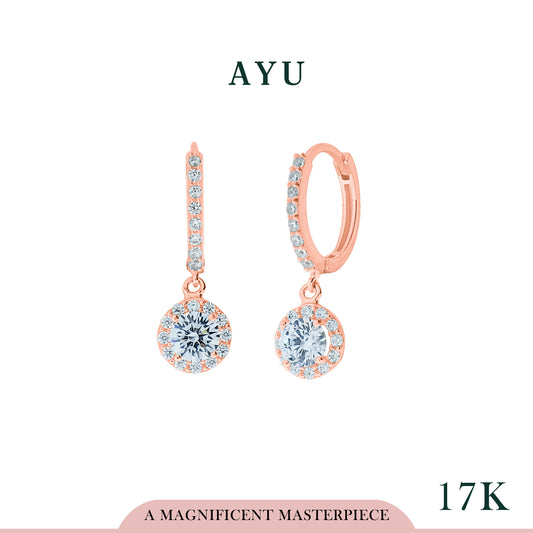 AYU Anting Emas - Pave Dougnut With Round Halo Earrings 17K Rose Gold