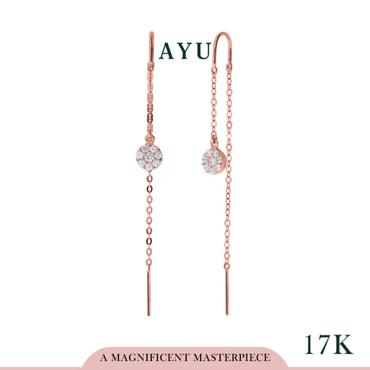 AYU Anting Emas - Pave Round Thread Earrings 17K Rose Gold