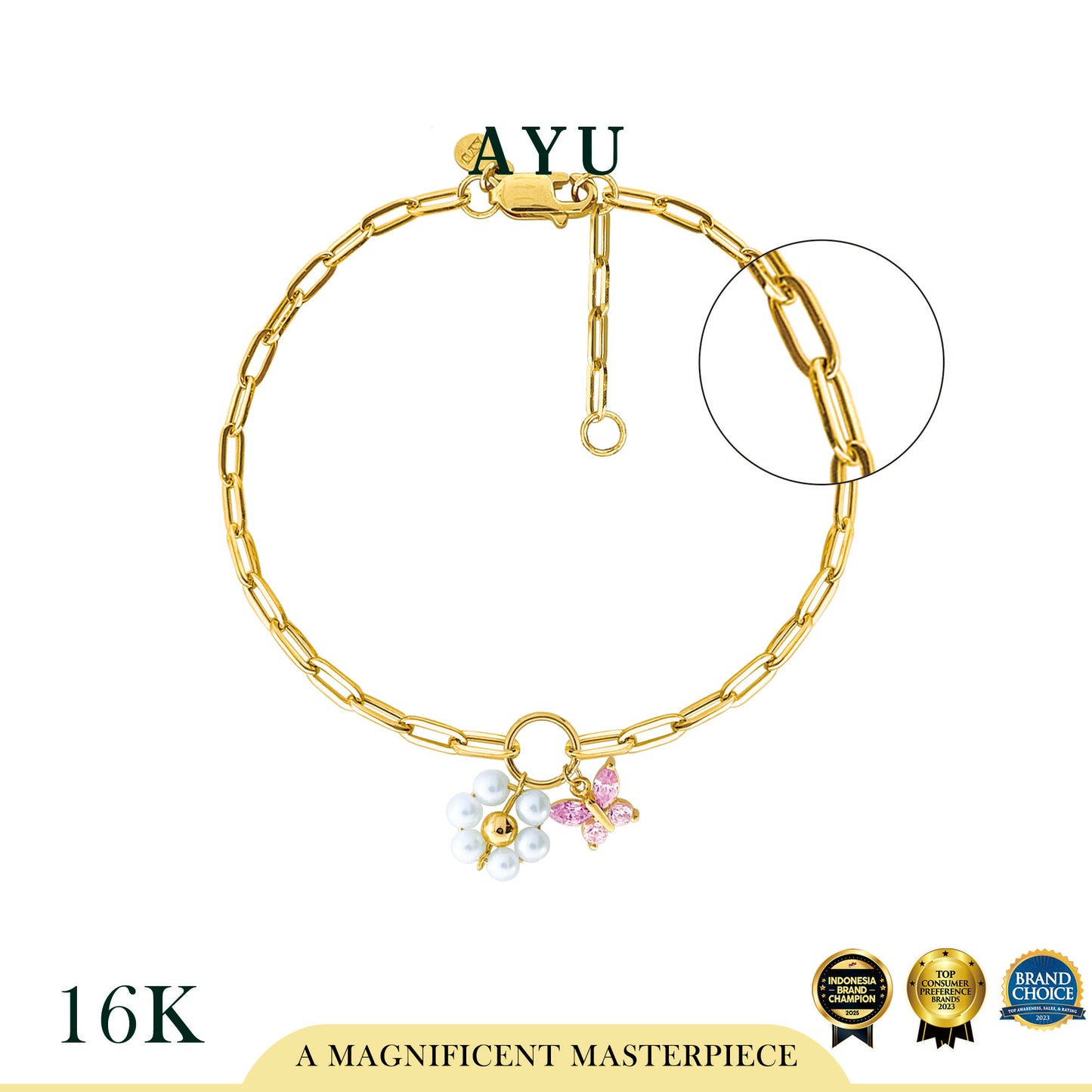 AYU Gelang Emas - Butterfly Pearly Secret Garden Bracelet 16k Yellow Gold