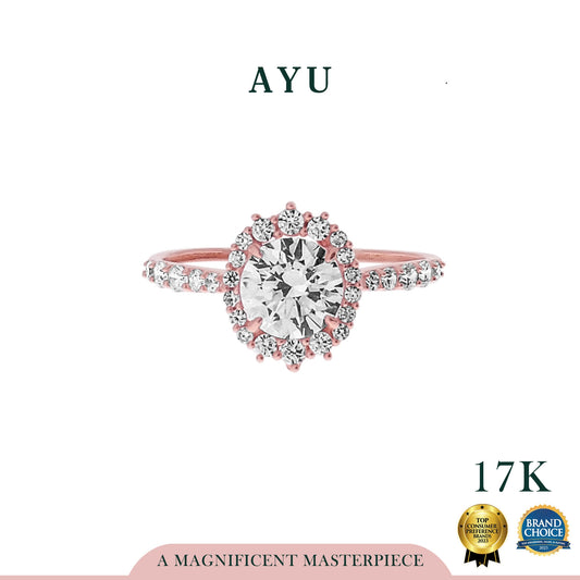 AYU Cincin Emas - Pave Round Grecian Solitaire 17k Rose Gold