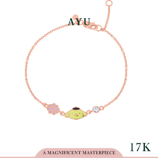 AYU Gelang Emas - Sanrio Pompompurin Loves Flower Bracelet 17K Rose Gold