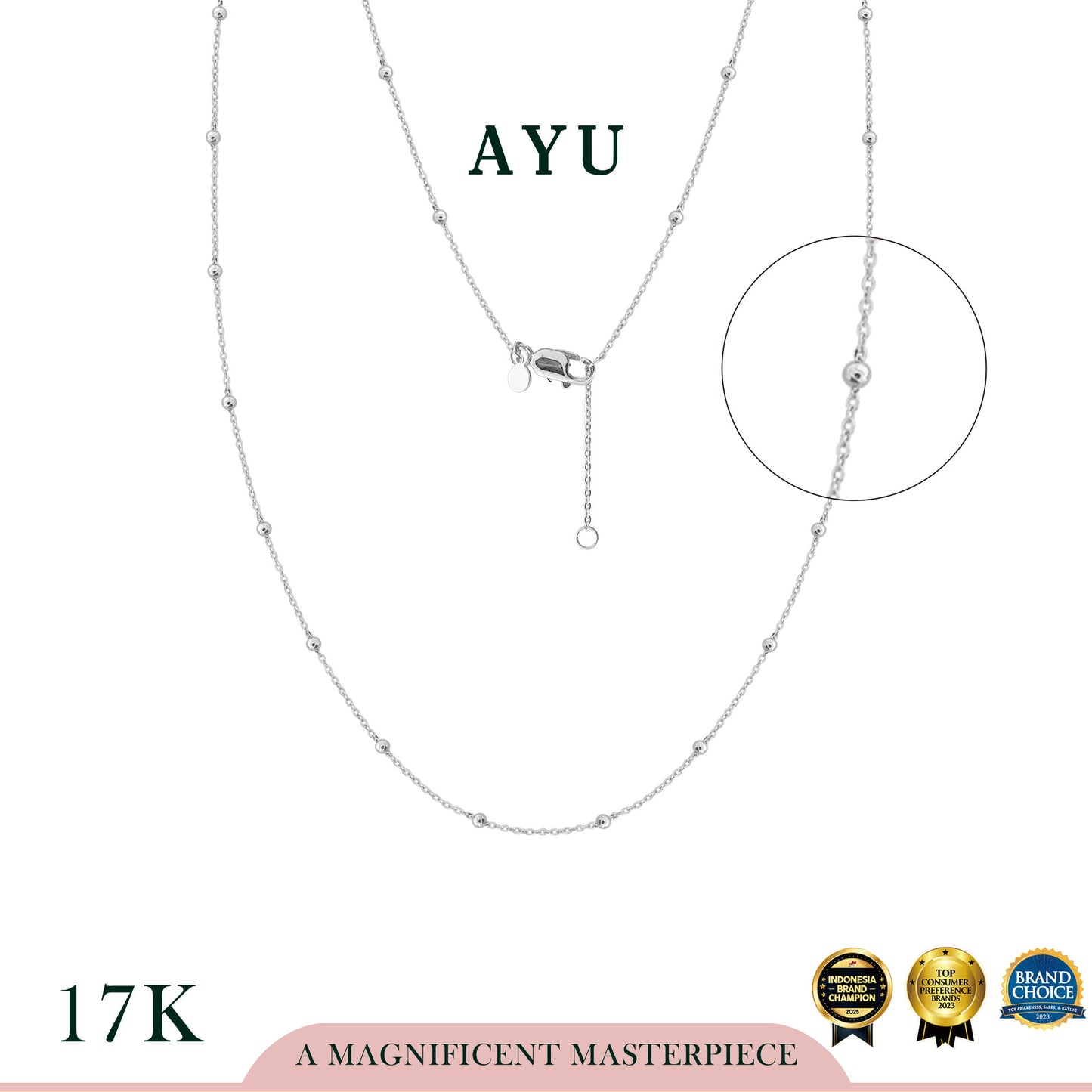 AYU Kalung Emas - Spaced Mini Boba Necklace 17k White Gold