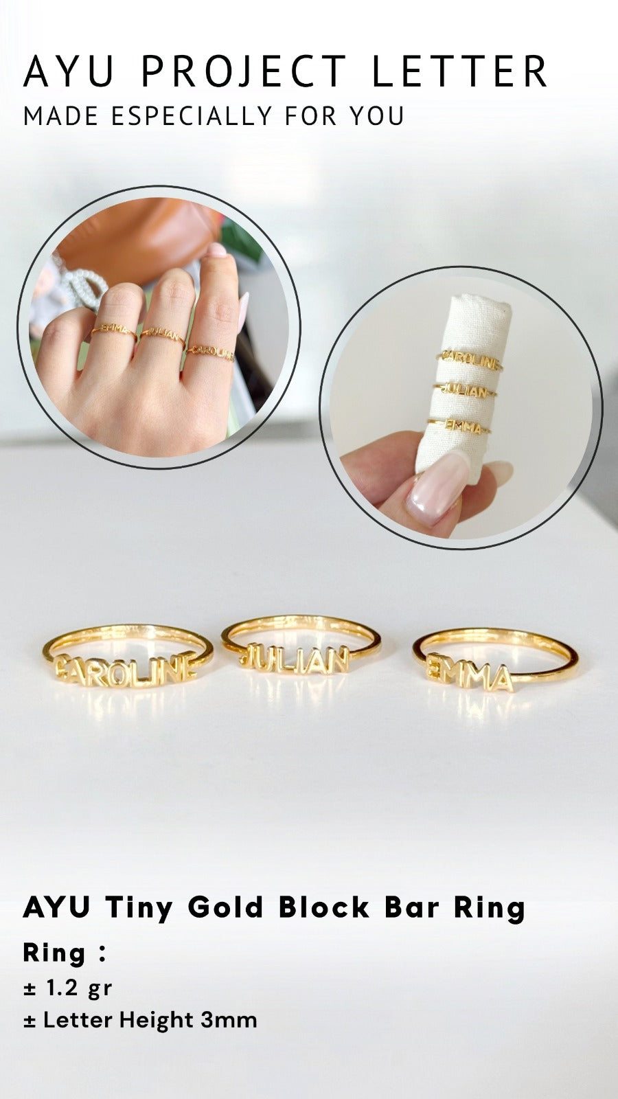 Custom Order PL Tiny Gold Block Bar Ring ( AMAR ) 17k White Gold R.17