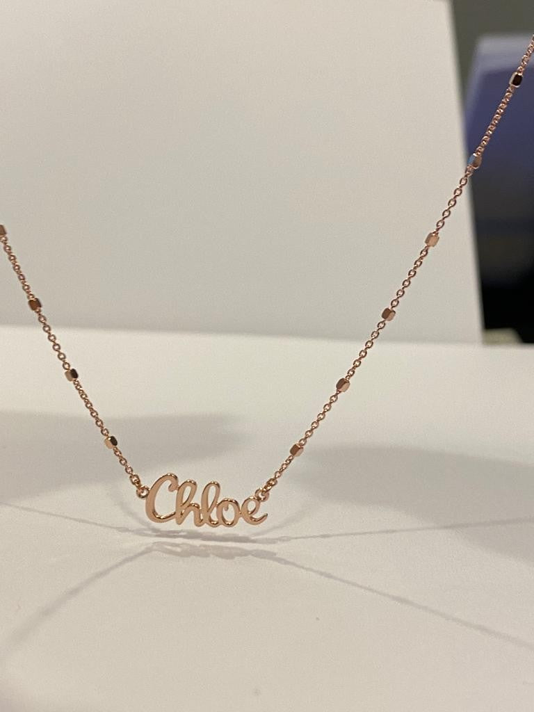Custom Order PL Necklace Gold Small Cursive with Bling Beads Chain (anik) 17K Yellow Gold, 45CM