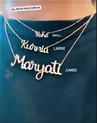 Custom Order PL AYU Jumbo Cursive with Box Chain Necklace (DLR ) 17k White Gold 42cm