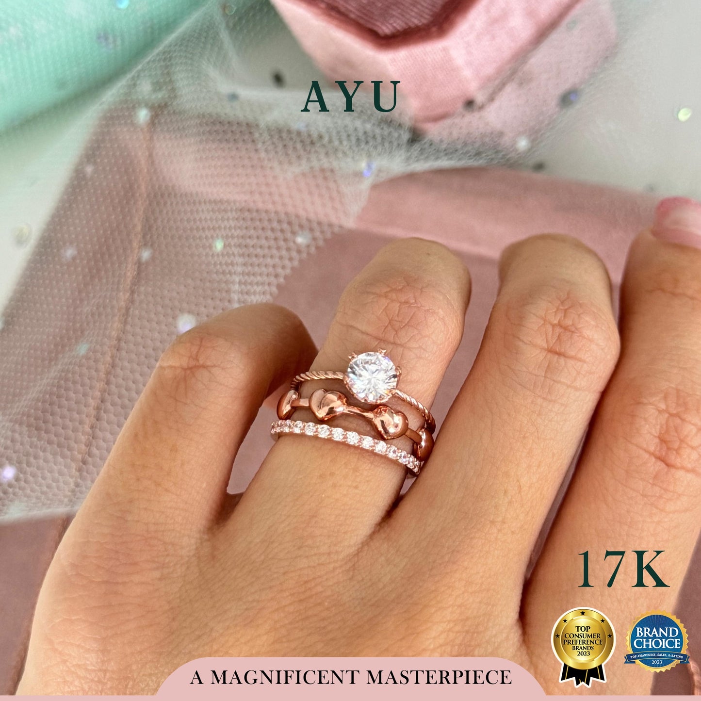 AYU Cincin Emas - The Original AYU Stack 17K Rose Gold
