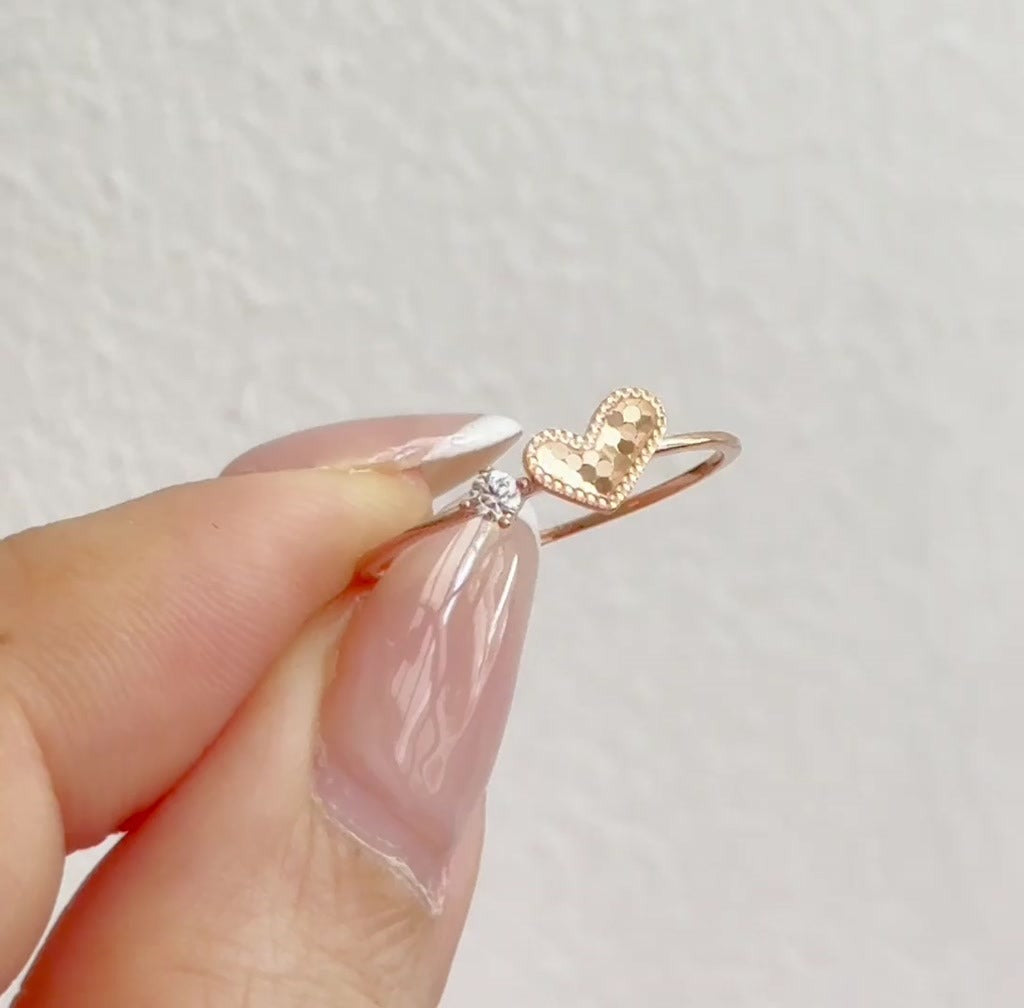 AYU Cincin Emas - Sugar Crush Heart With Mini Solitaire Ring 17k Rose Gold