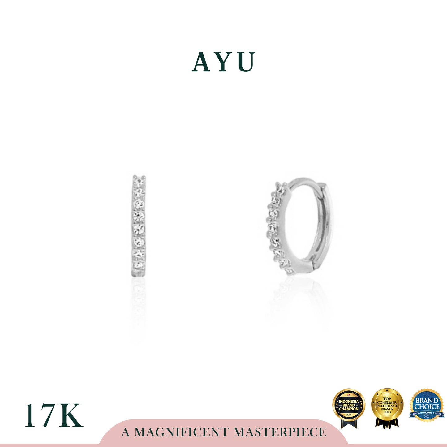 AYU Anting Emas Jepit - Pave Doughnut Earrings 17K White Gold