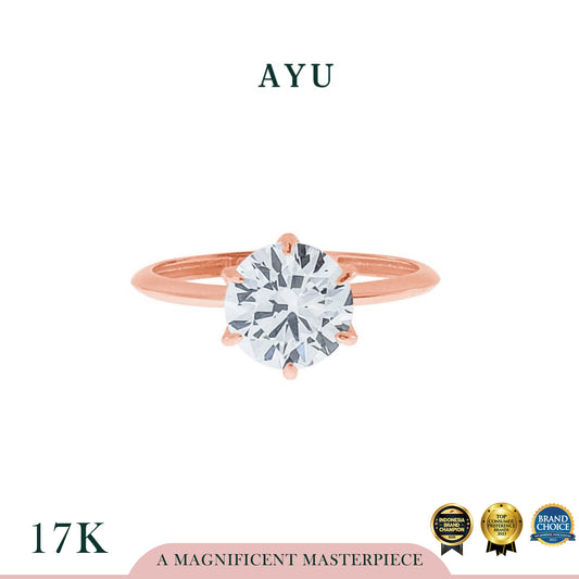 AYU Cincin Emas - Glam Gigi 6 Prong Solitaire 17K Rose Gold