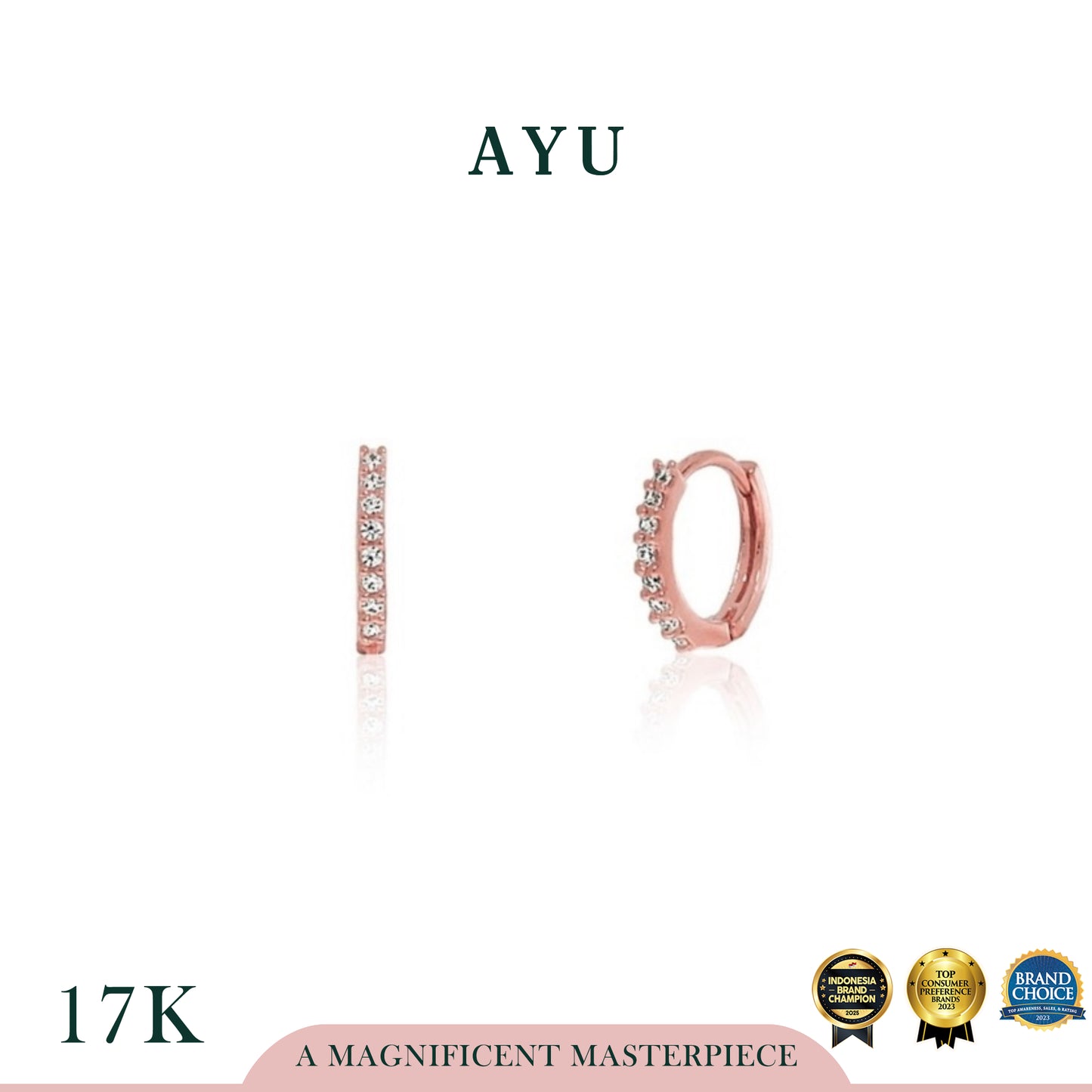 AYU Anting Emas Jepit - Pave Doughnut Earrings 17K Rose Gold