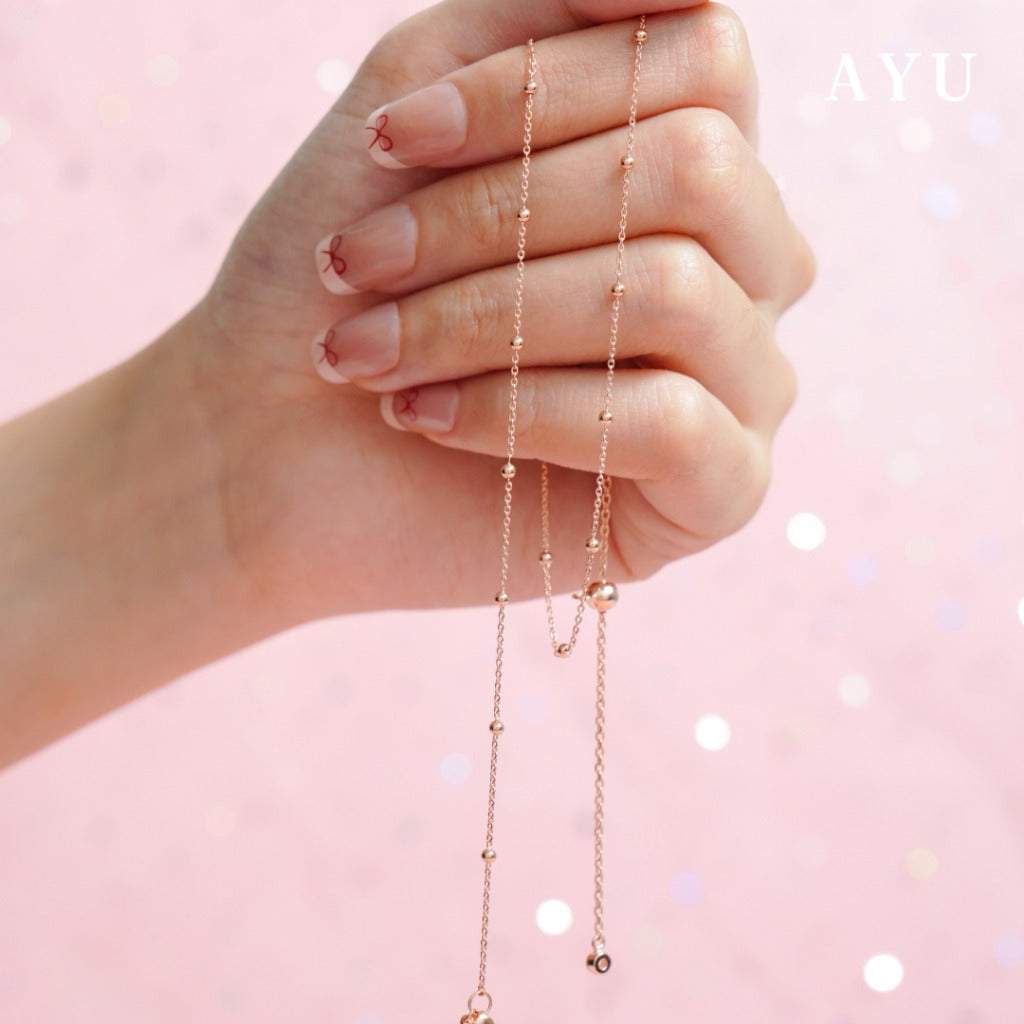AYU Kalung Emas - Spaced Mini Boba Adjustable Necklace 17k White Gold