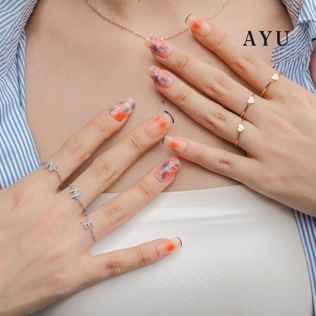 AYU Cincin Emas - Gold Heart Initial Ring 17k Rose Gold