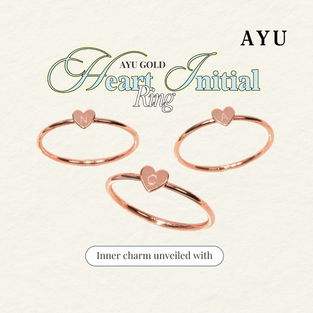 AYU Cincin Emas - Gold Heart Initial Ring 17k Rose Gold