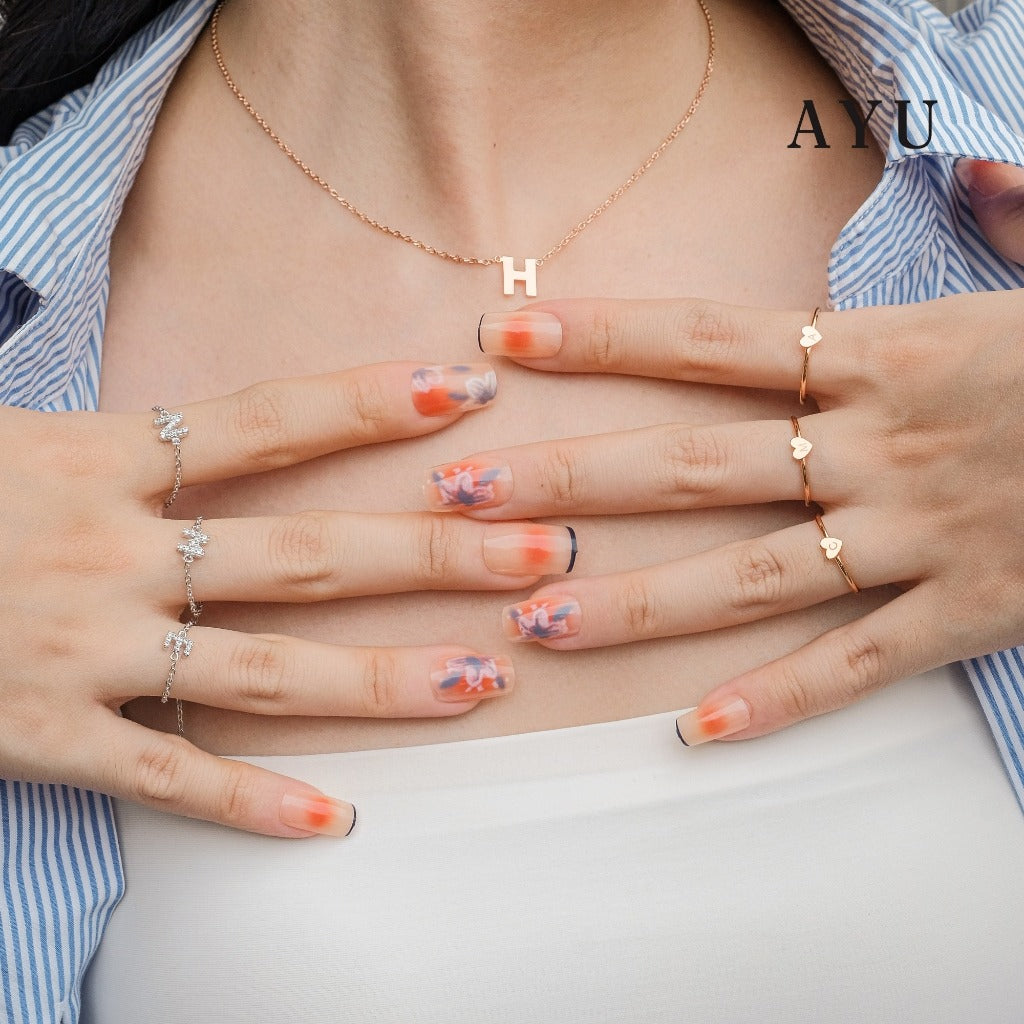 AYU Cincin Emas - Gold Heart Initial Ring 17k Rose Gold